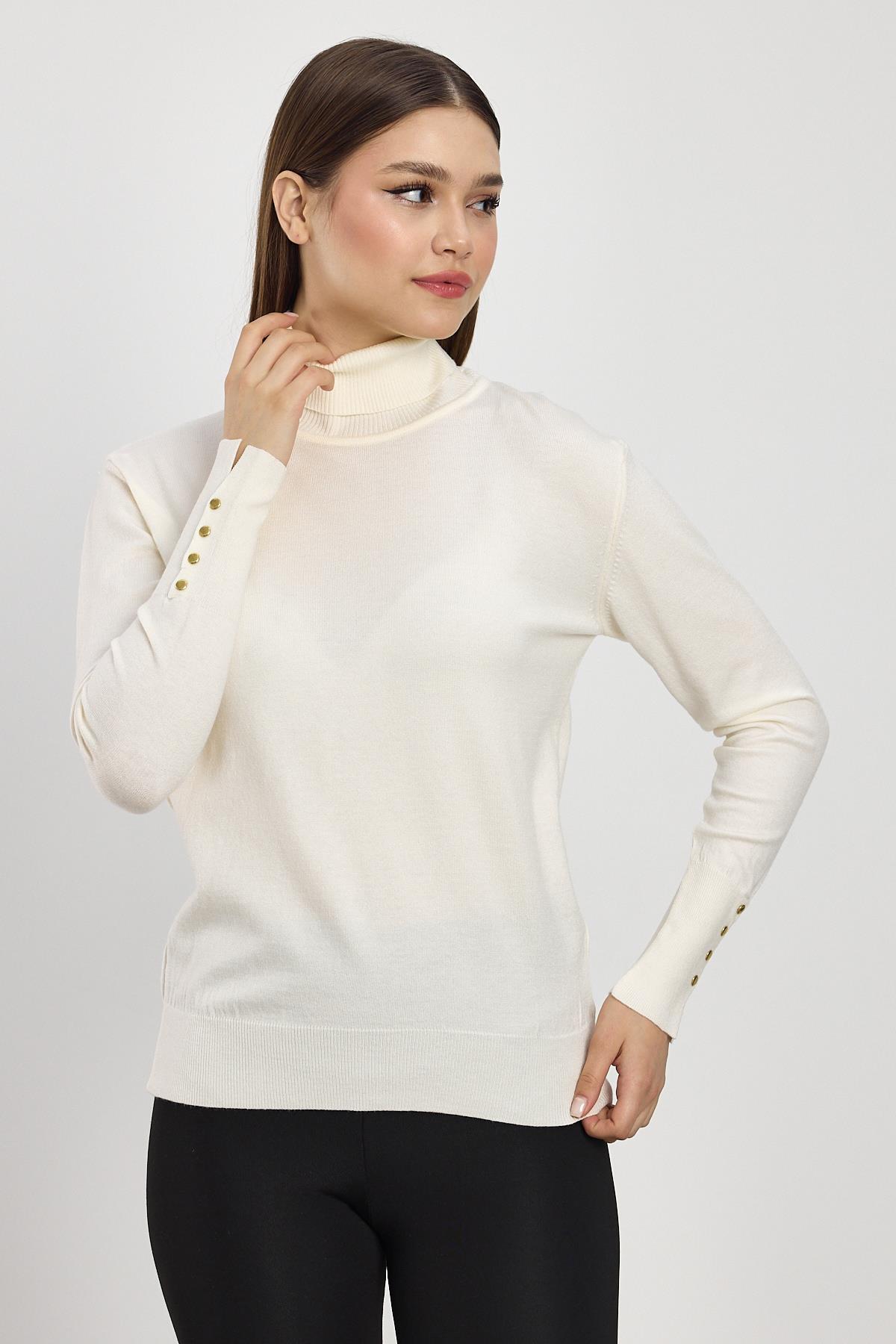 24369 Balıkçı Yaka Kol Detay Kazak Ekru - RAYS