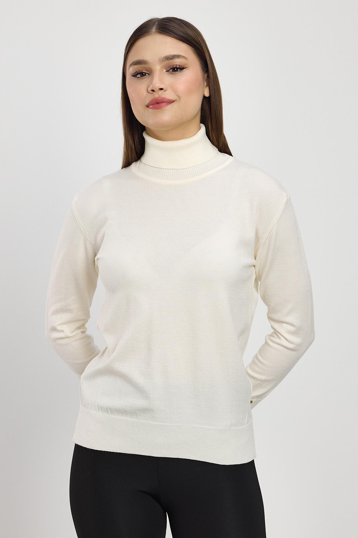 24369 Balıkçı Yaka Kol Detay Kazak Ekru - 8