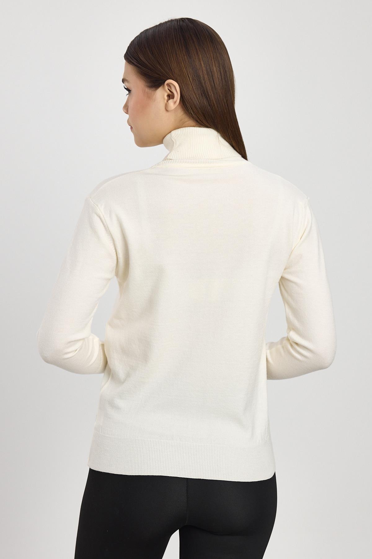 24369 Balıkçı Yaka Kol Detay Kazak Ekru - 5