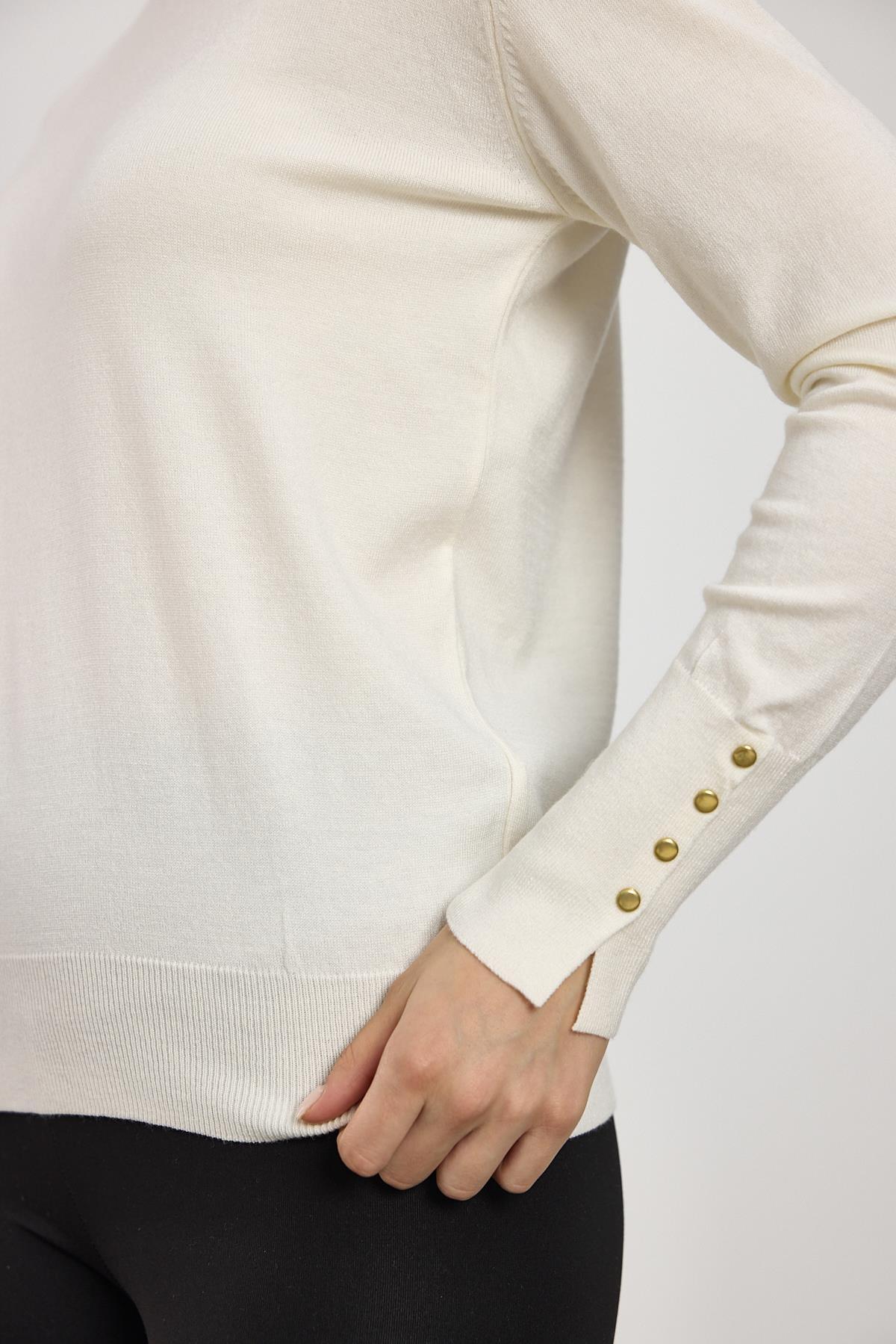 24369 Balıkçı Yaka Kol Detay Kazak Ekru - 6
