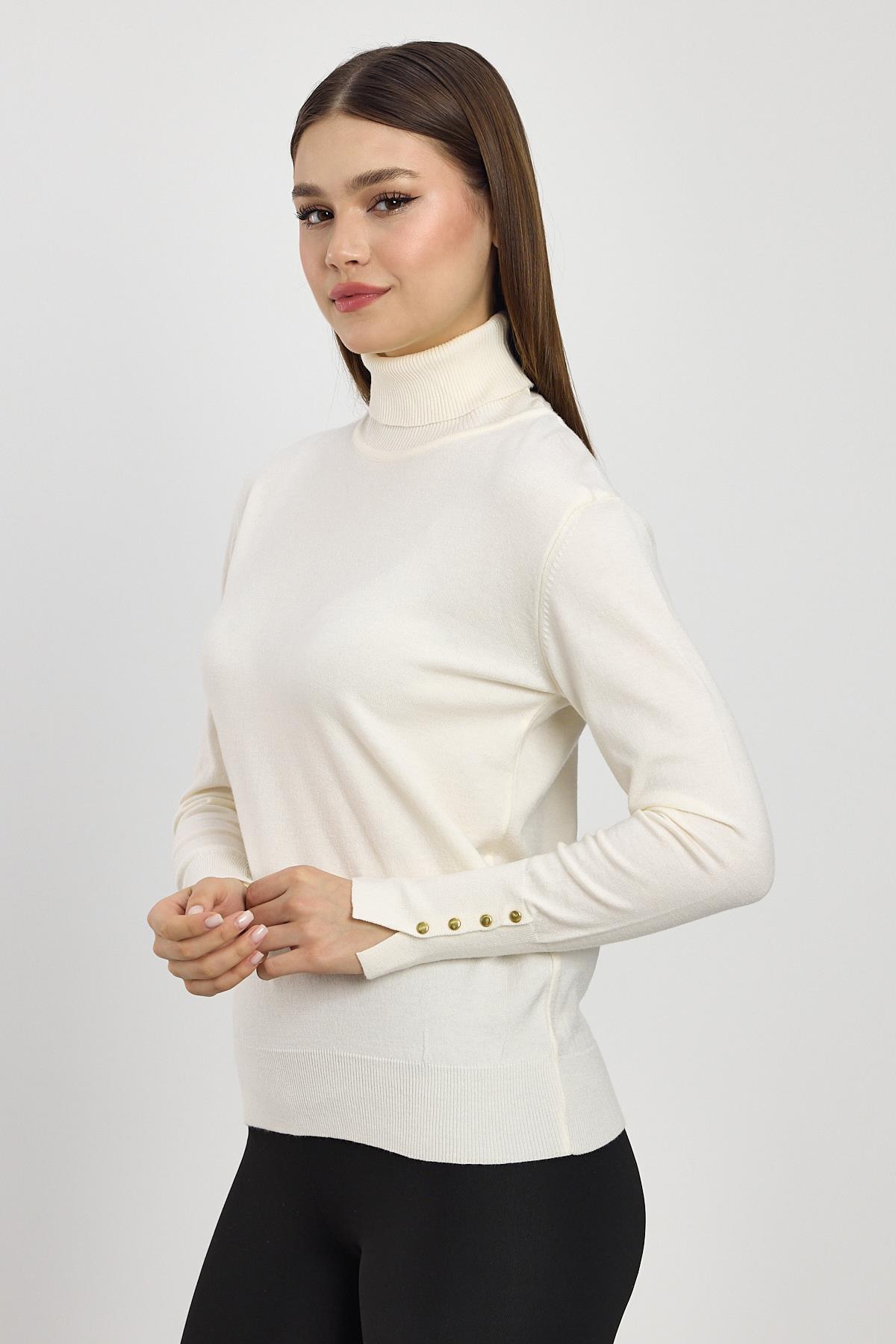 24369 Balıkçı Yaka Kol Detay Kazak Ekru - 7