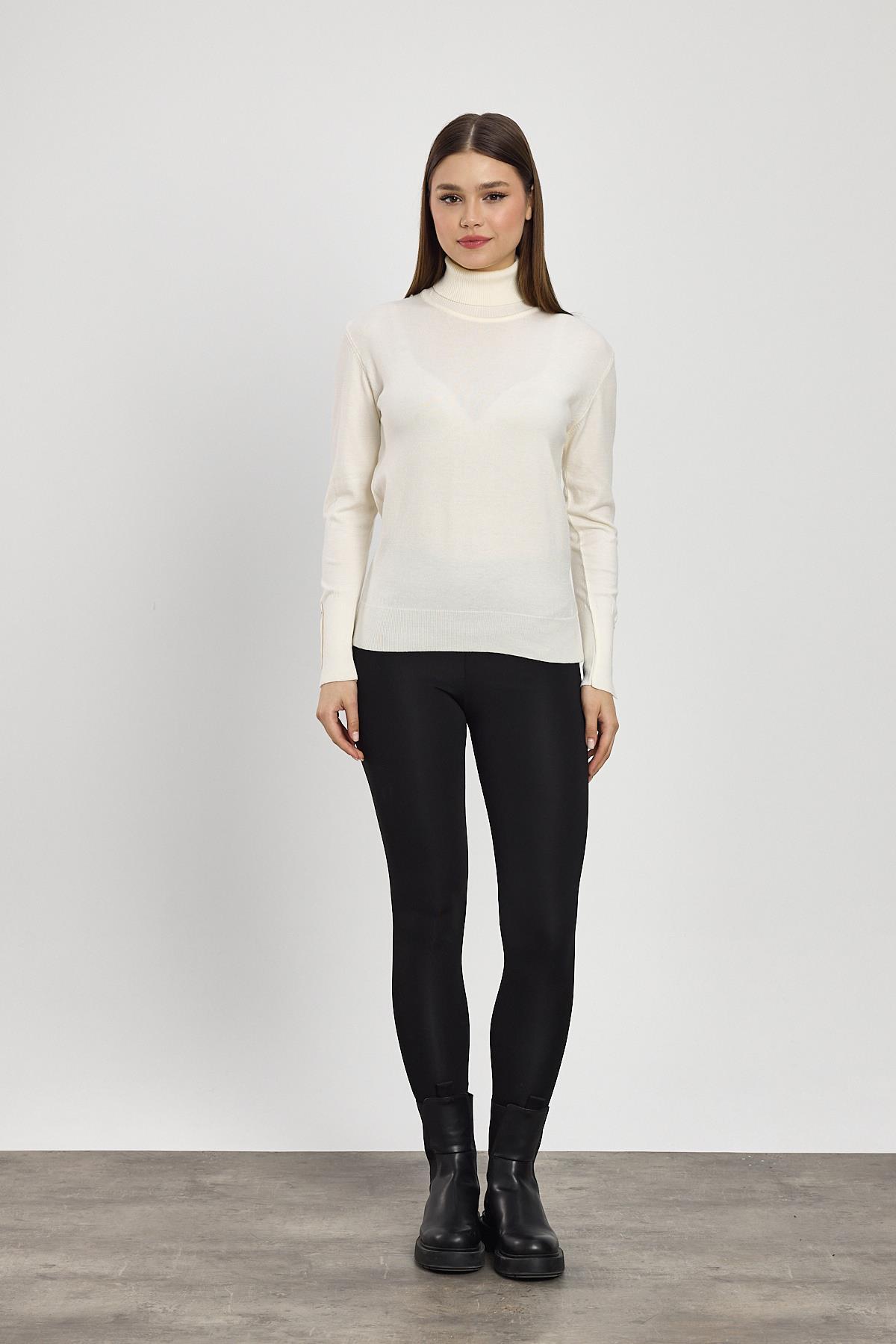 Ekru Balıkçı Yaka Kol Detay Kazak 24369 - 2