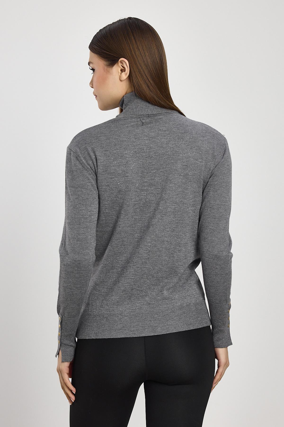 Balıkçı Yaka Kol Detay Kazak 24369 Füme - 5