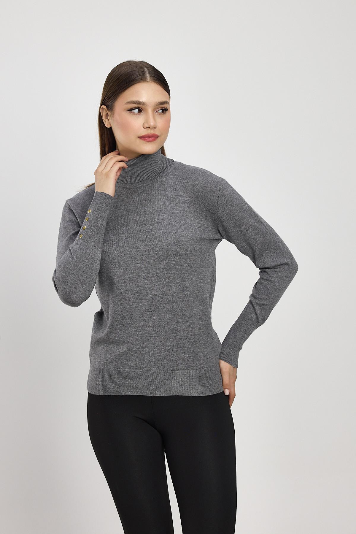 24369 Balıkçı Yaka Kol Detay Kazak Füme - 3