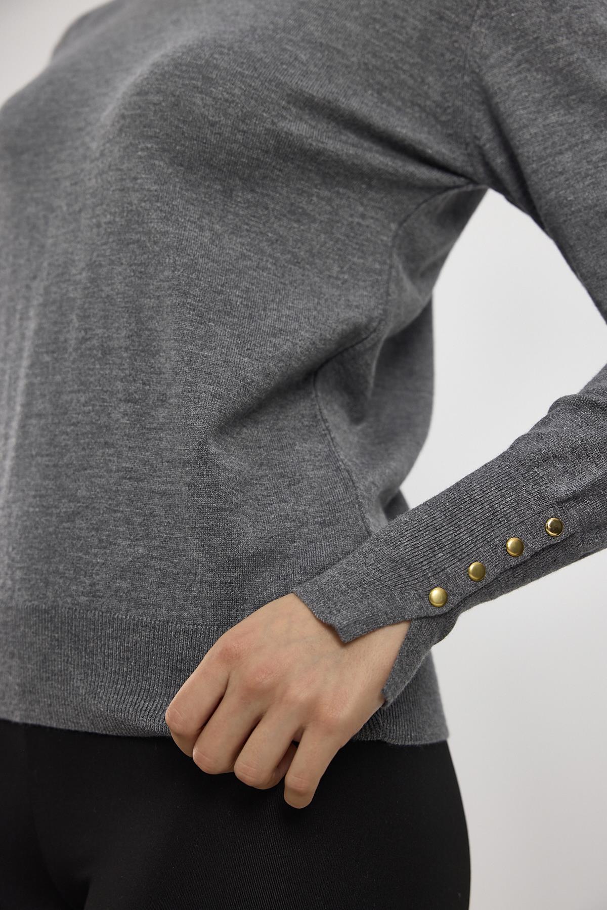 24369 Balıkçı Yaka Kol Detay Kazak Füme - 6