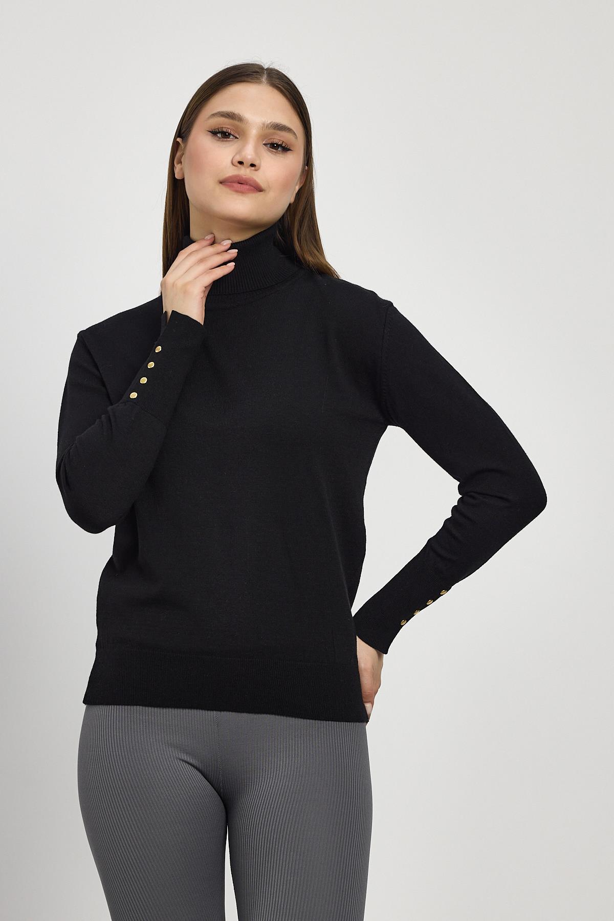 24369 Balıkçı Yaka Kol Detay Kazak Siyah - 6