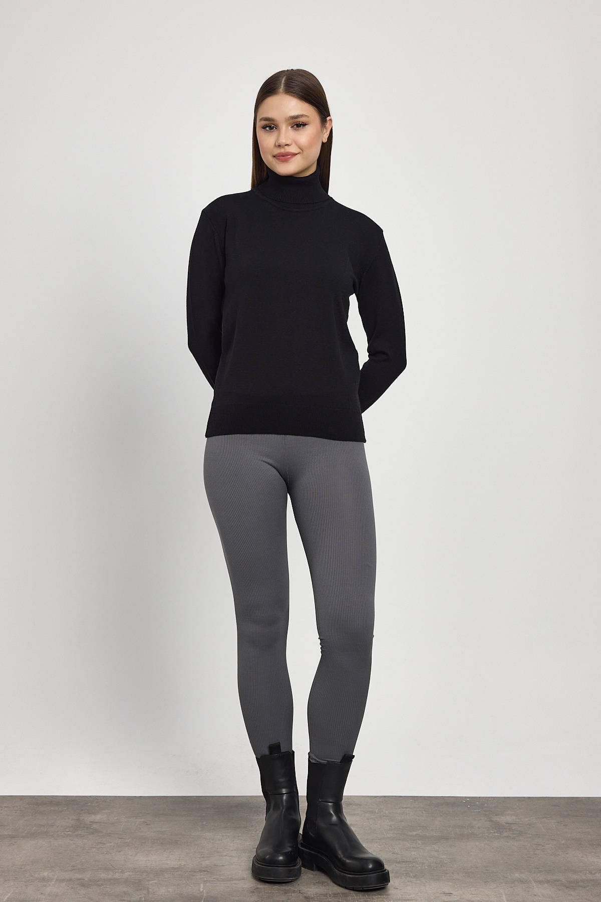 24369 Balıkçı Yaka Kol Detay Kazak Siyah - RAYS