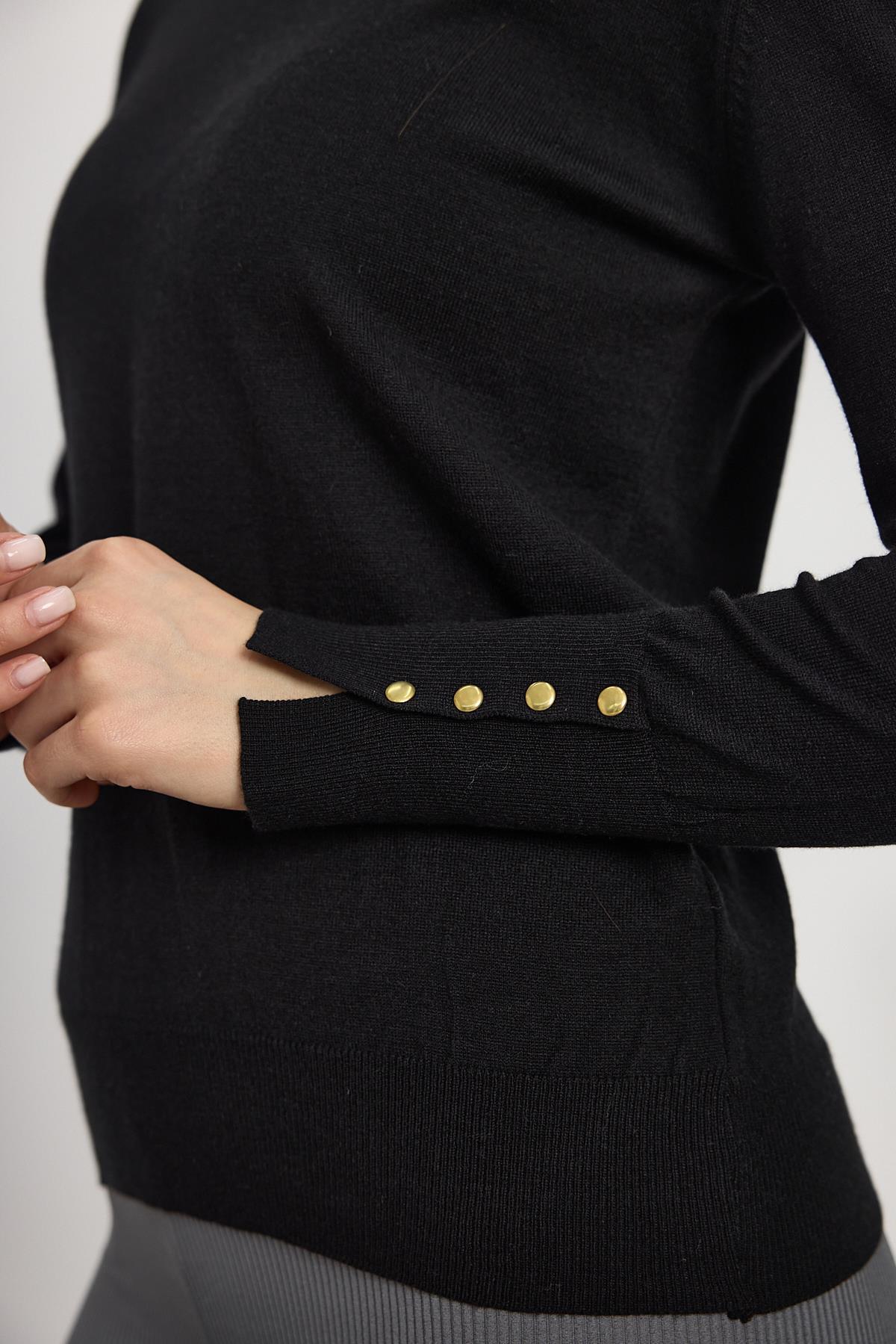 24369 Balıkçı Yaka Kol Detay Kazak Siyah - 4