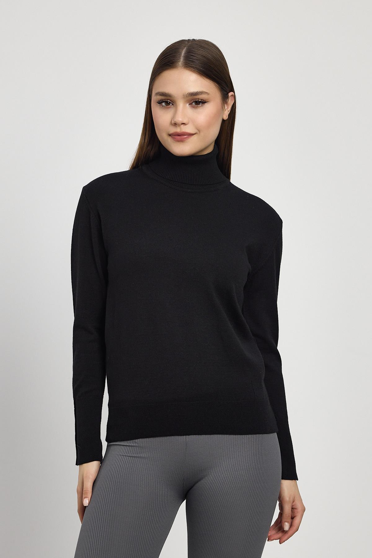 Siyah Balıkçı Yaka Kol Detay Kazak 24369 