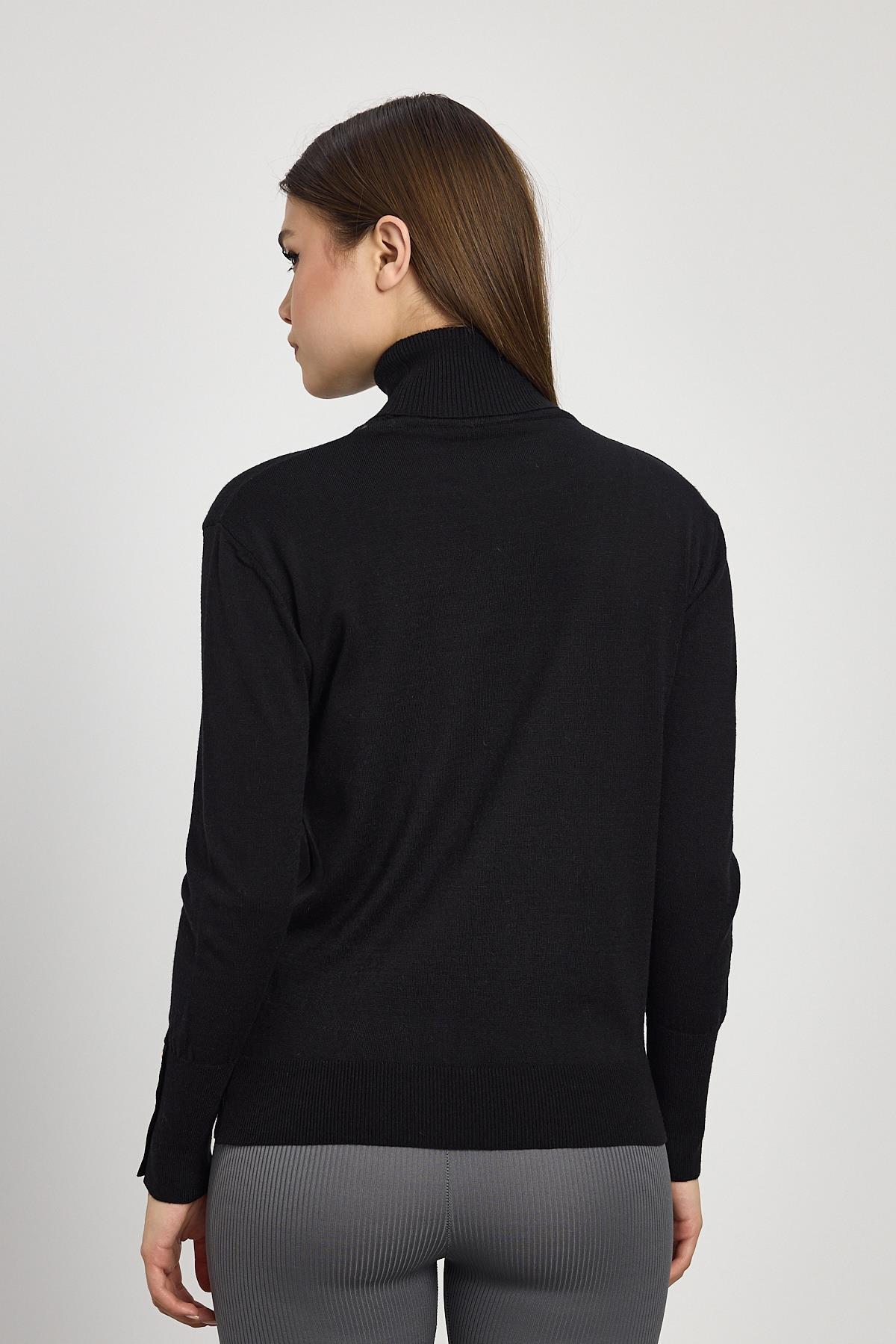 Siyah Balıkçı Yaka Kol Detay Kazak 24369 - 5