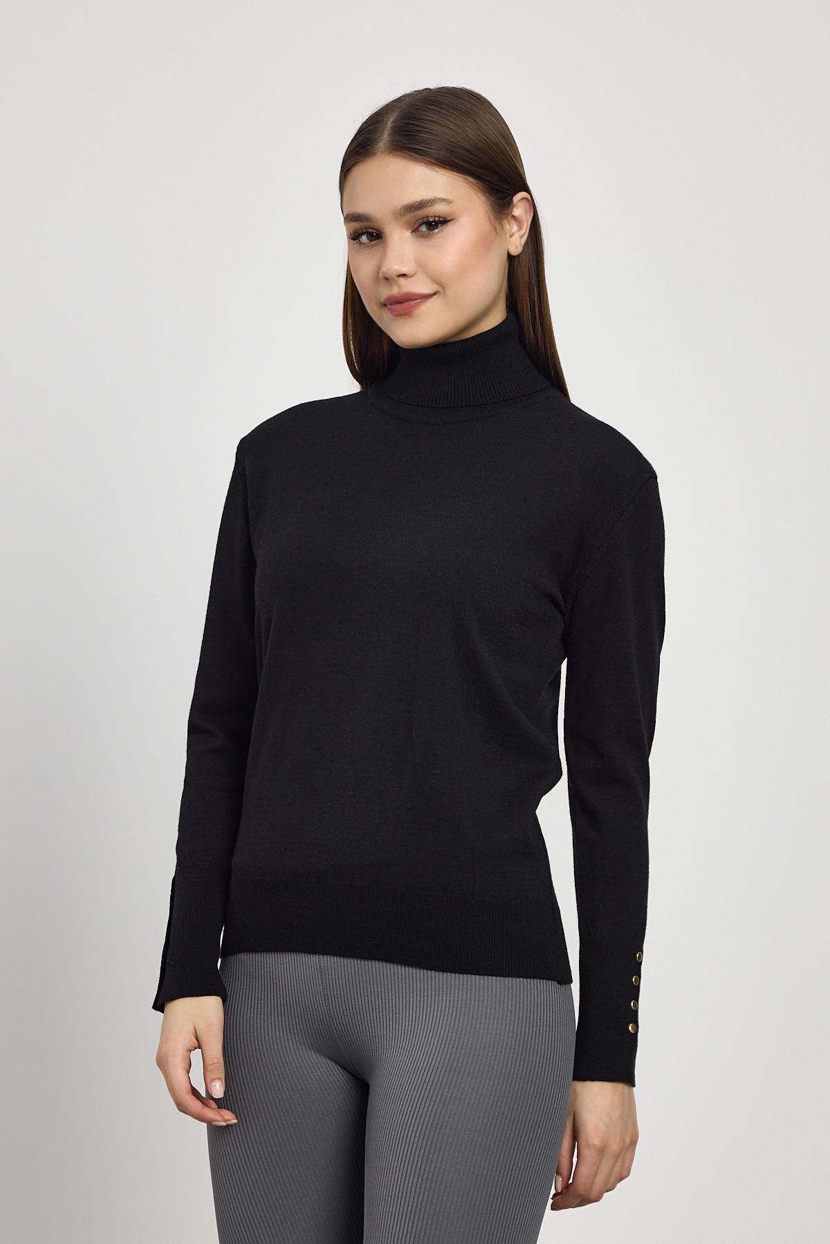 Siyah Balıkçı Yaka Kol Detay Kazak 24369 - 7