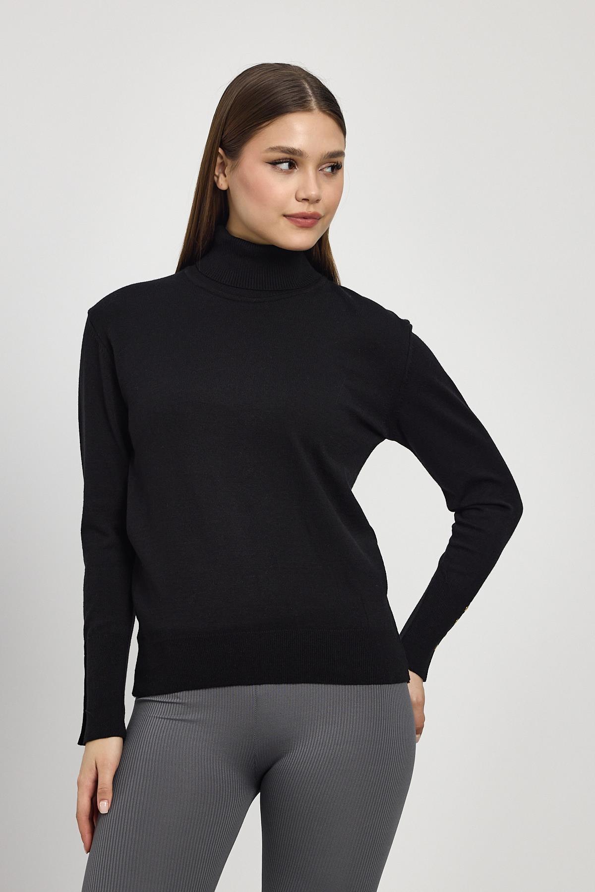 Siyah Balıkçı Yaka Kol Detay Kazak 24369 - 8