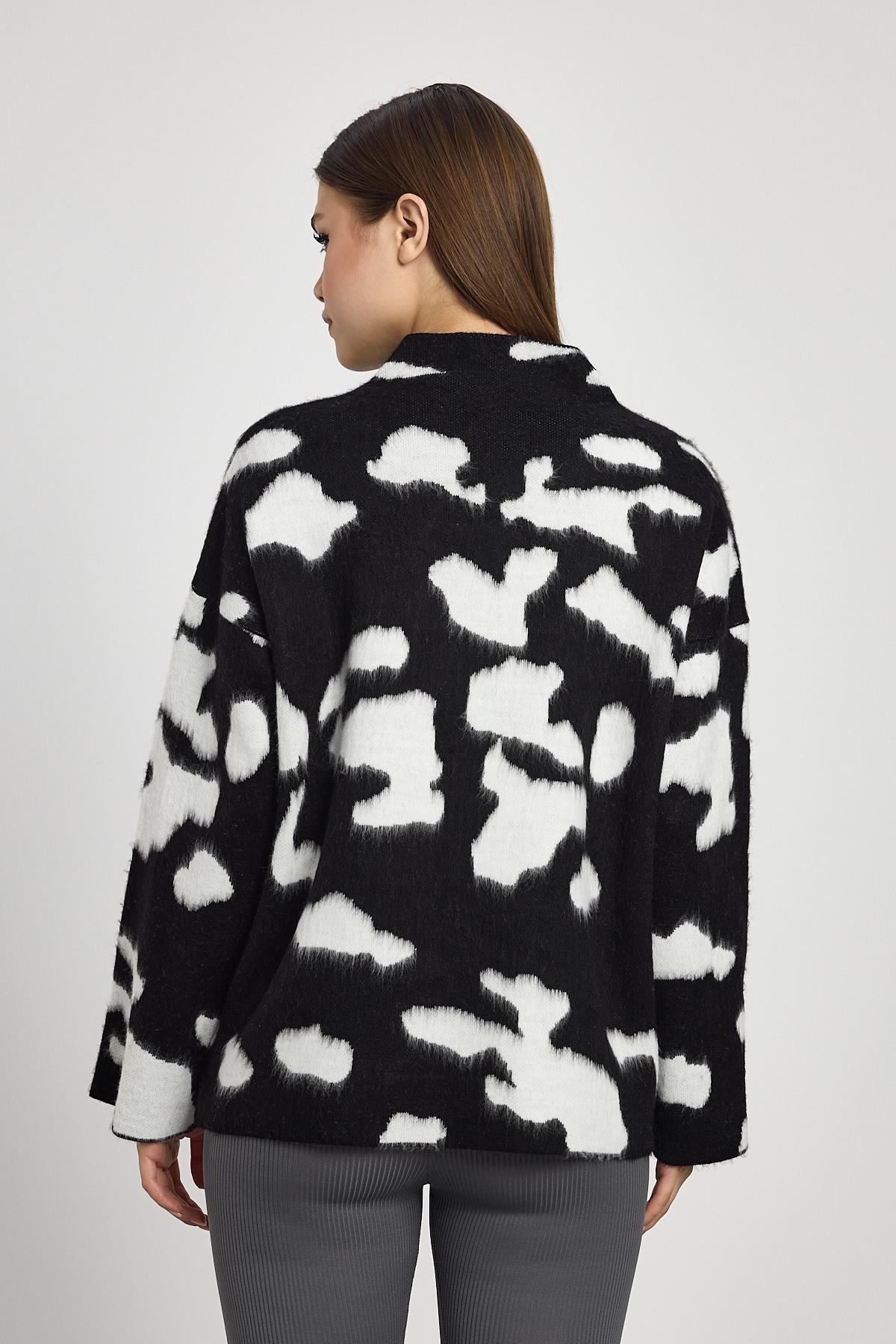 Taş-Siyah Şardonlu Dik Yaka Leopar Kazak 24371 - 5