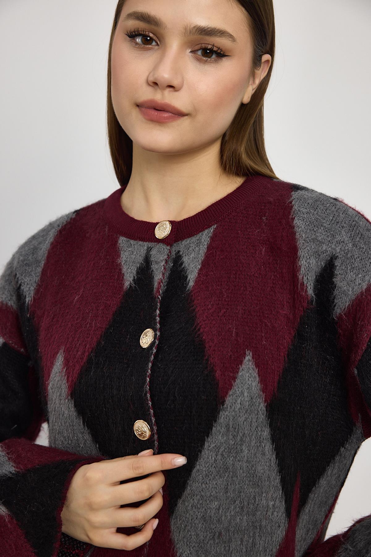 Bordo Baklava Desenli Hırka 24375 - 4