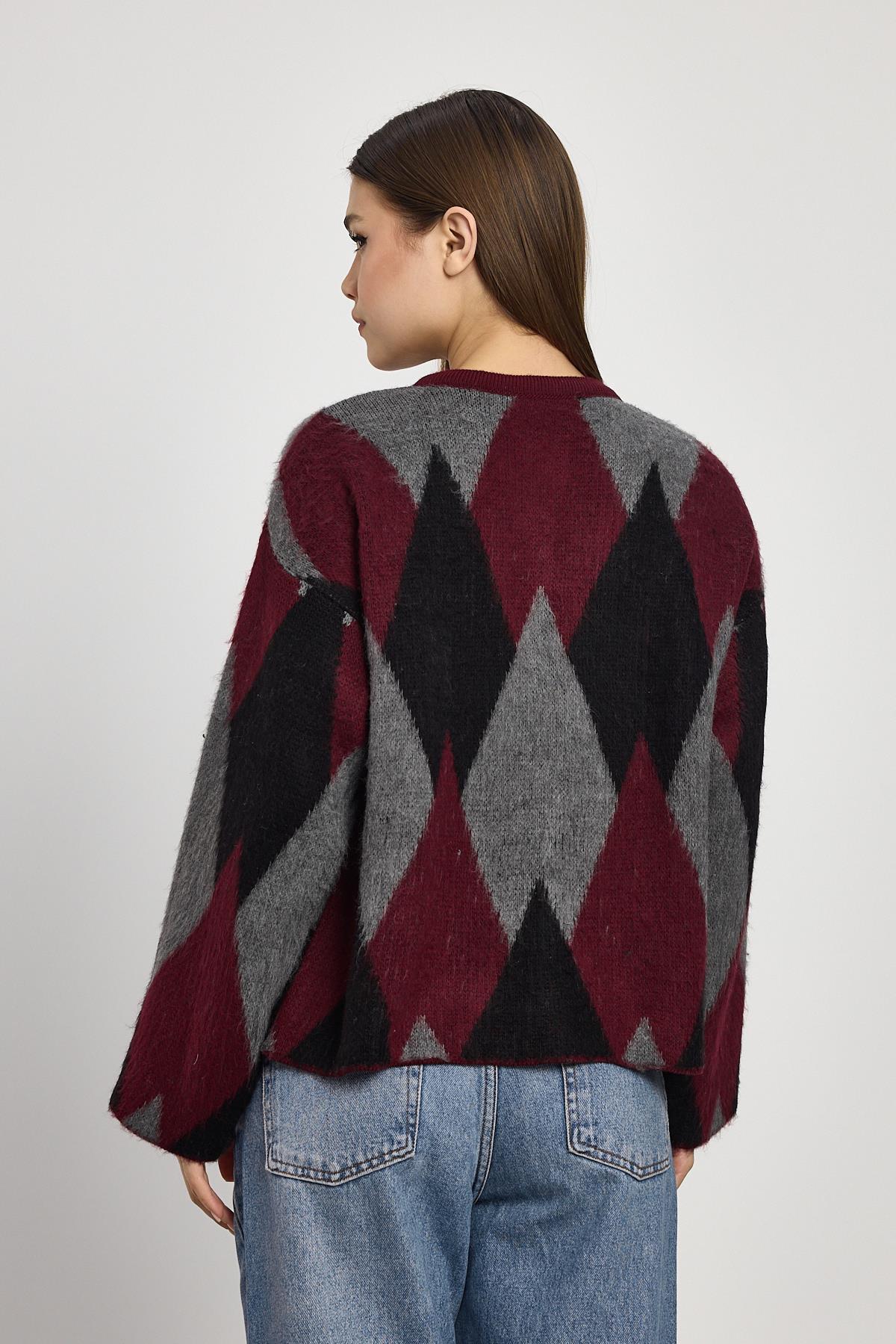 Bordo Baklava Desenli Hırka 24375 - 5