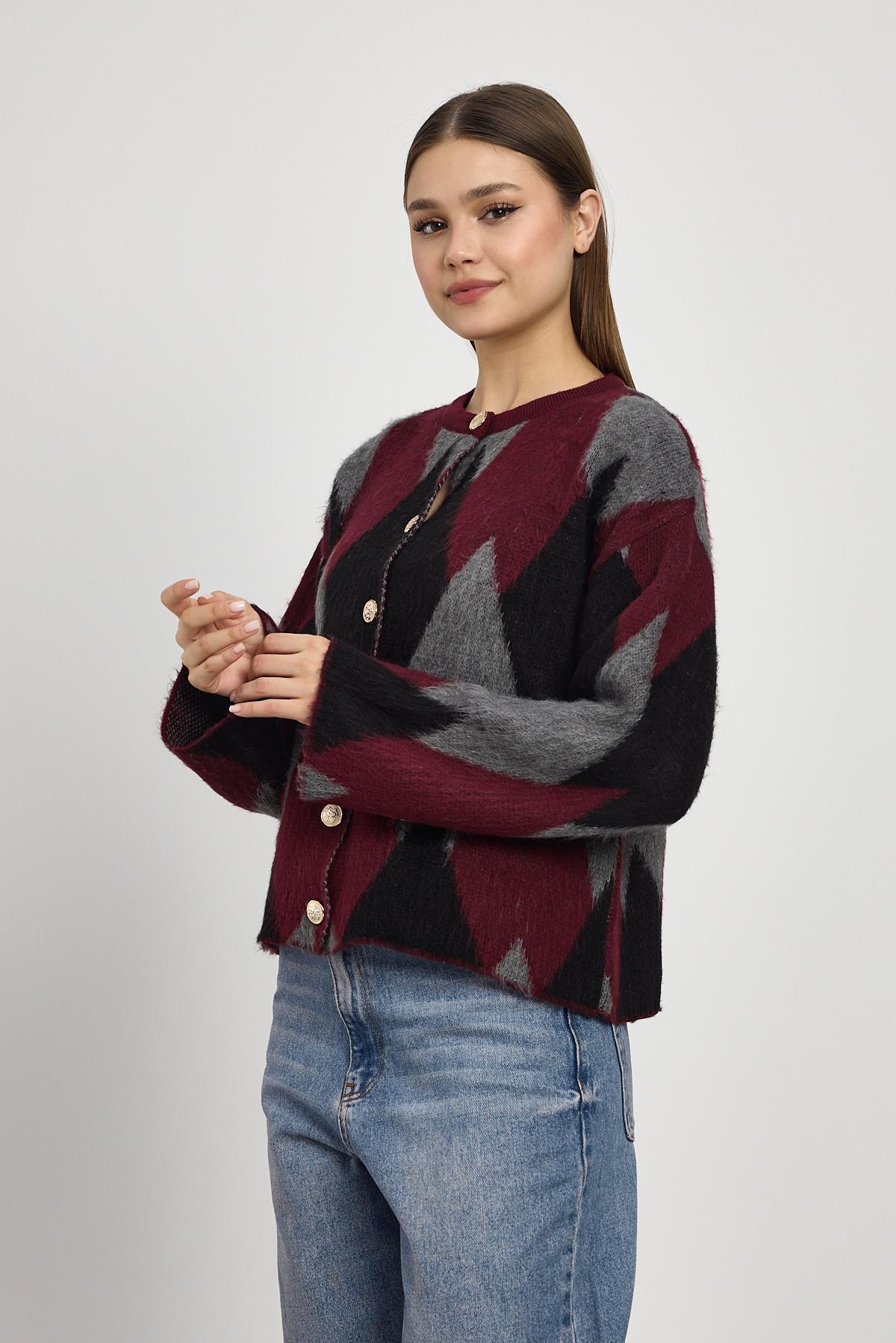 Bordo Baklava Desenli Hırka 24375 - 7