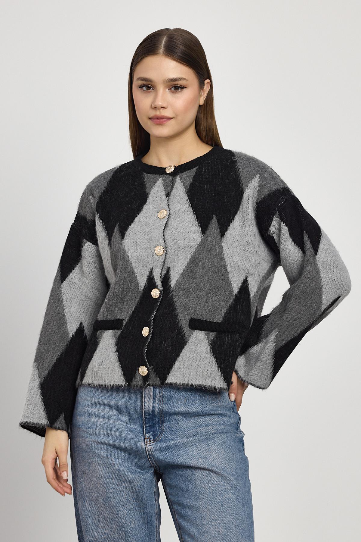 Siyah Baklava Desenli Hırka 24375 - 2