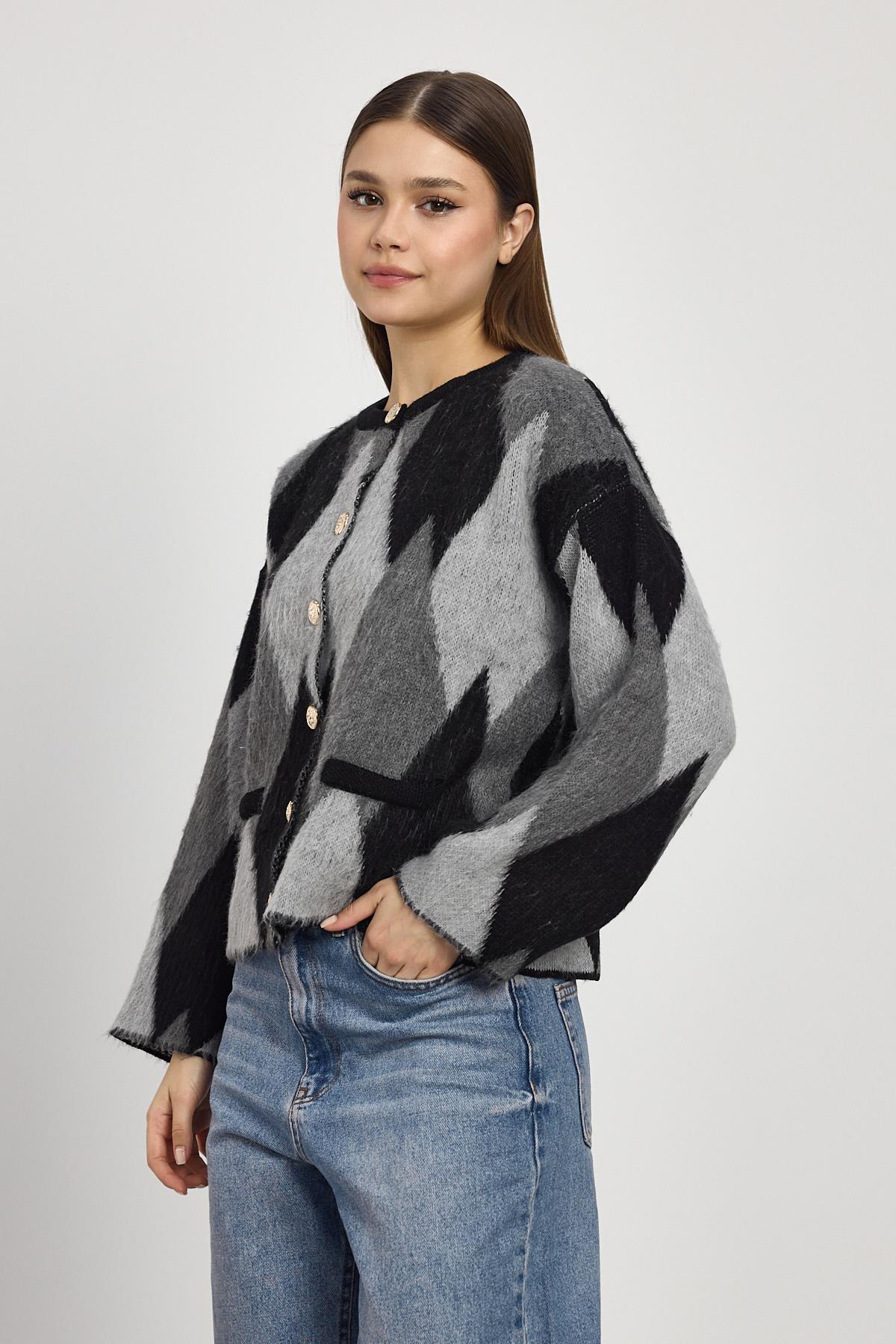 Siyah Baklava Desenli Hırka 24375 - 3