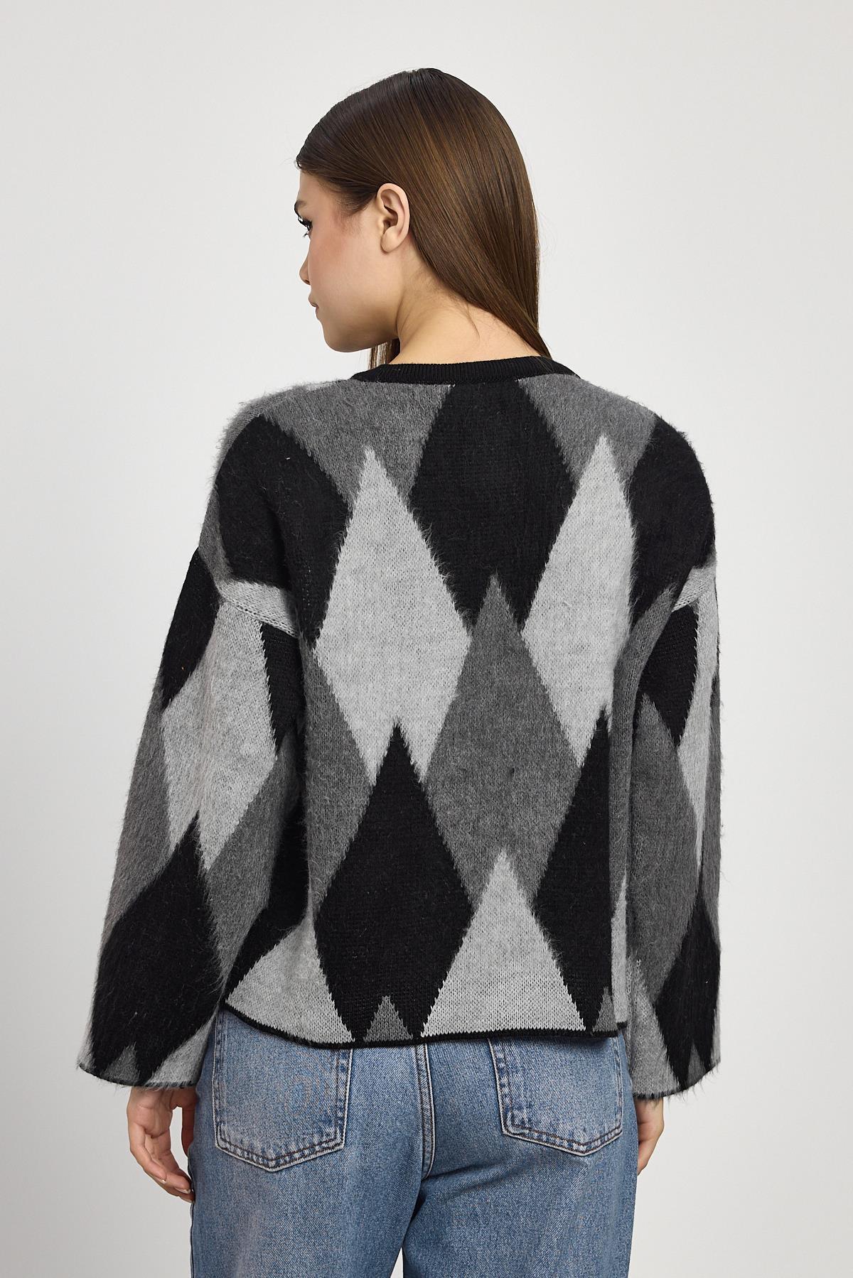 Siyah Baklava Desenli Hırka 24375 - 5