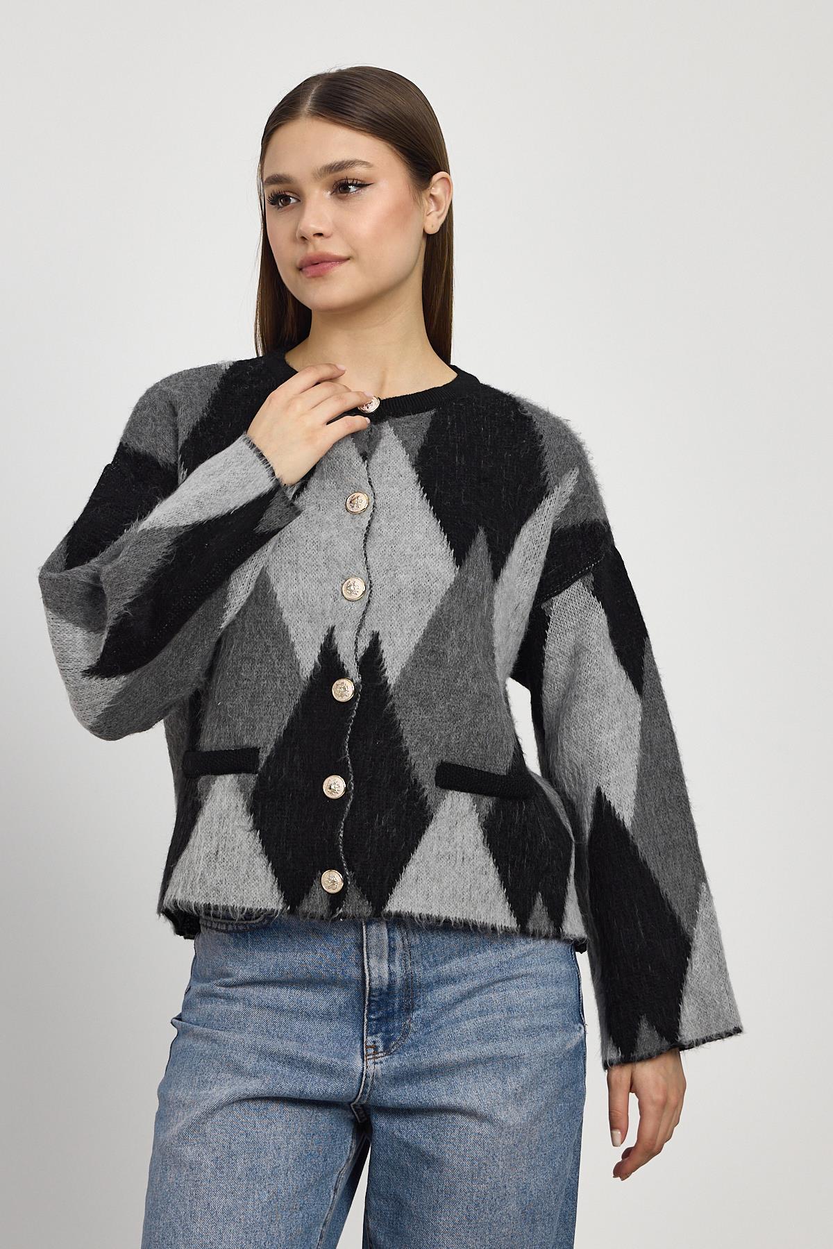 Siyah Baklava Desenli Hırka 24375 - 6