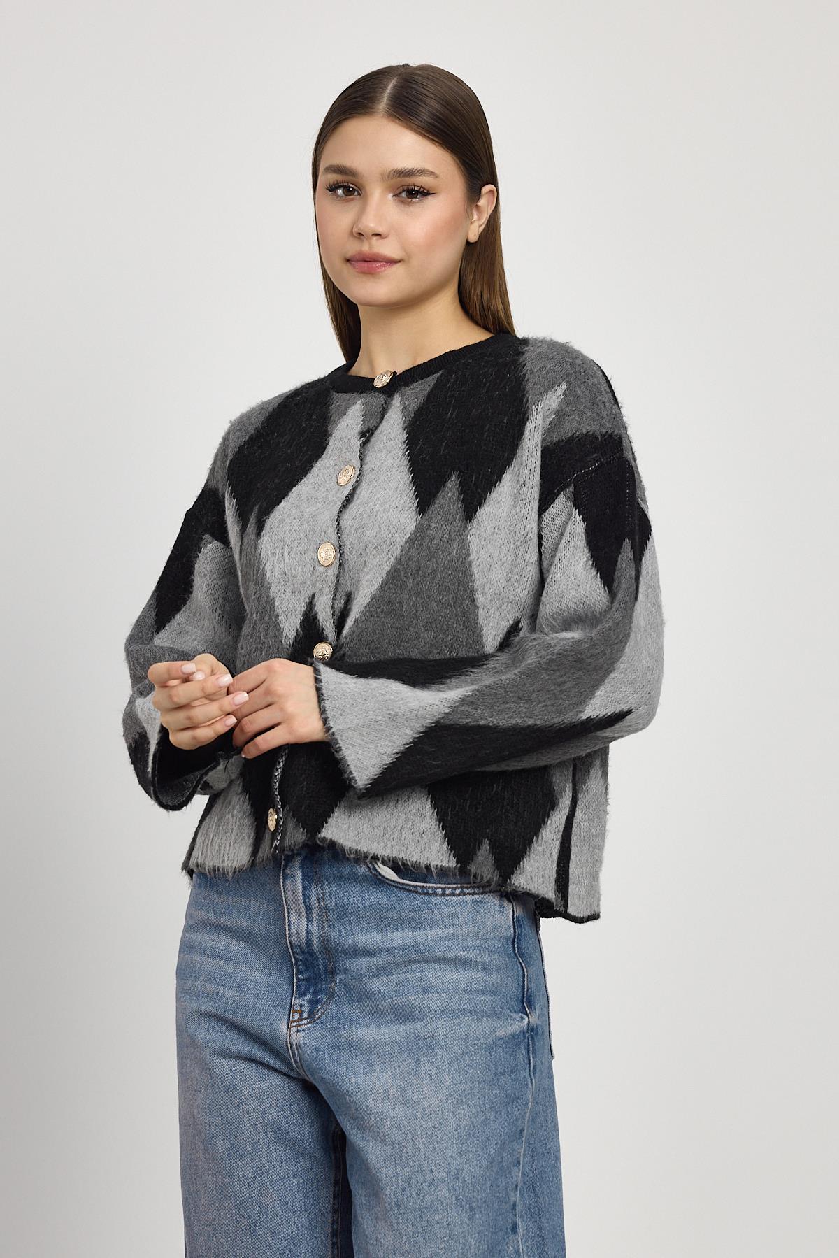 Siyah Baklava Desenli Hırka 24375 - 7