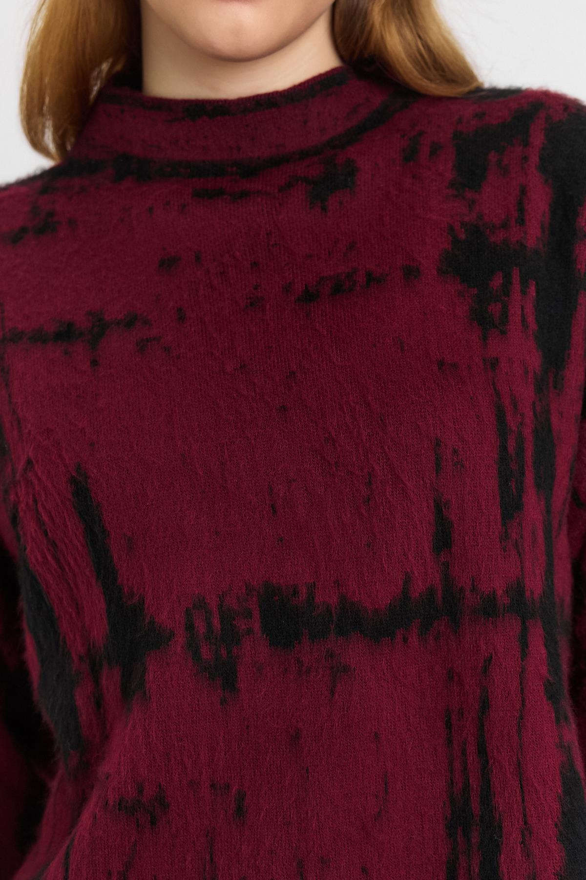 Bordo-Siyah Yarım Boğaz Şardonlu Kazak 24378 - 4