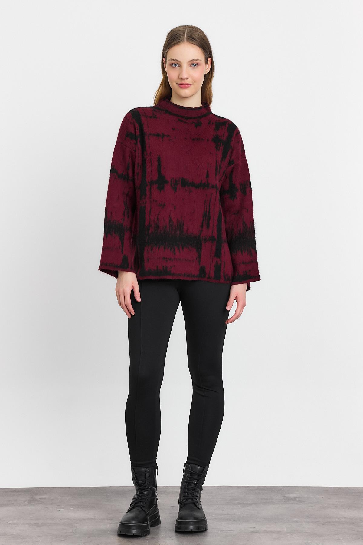 Bordo-Siyah Yarım Boğaz Şardonlu Kazak 24378 - 1