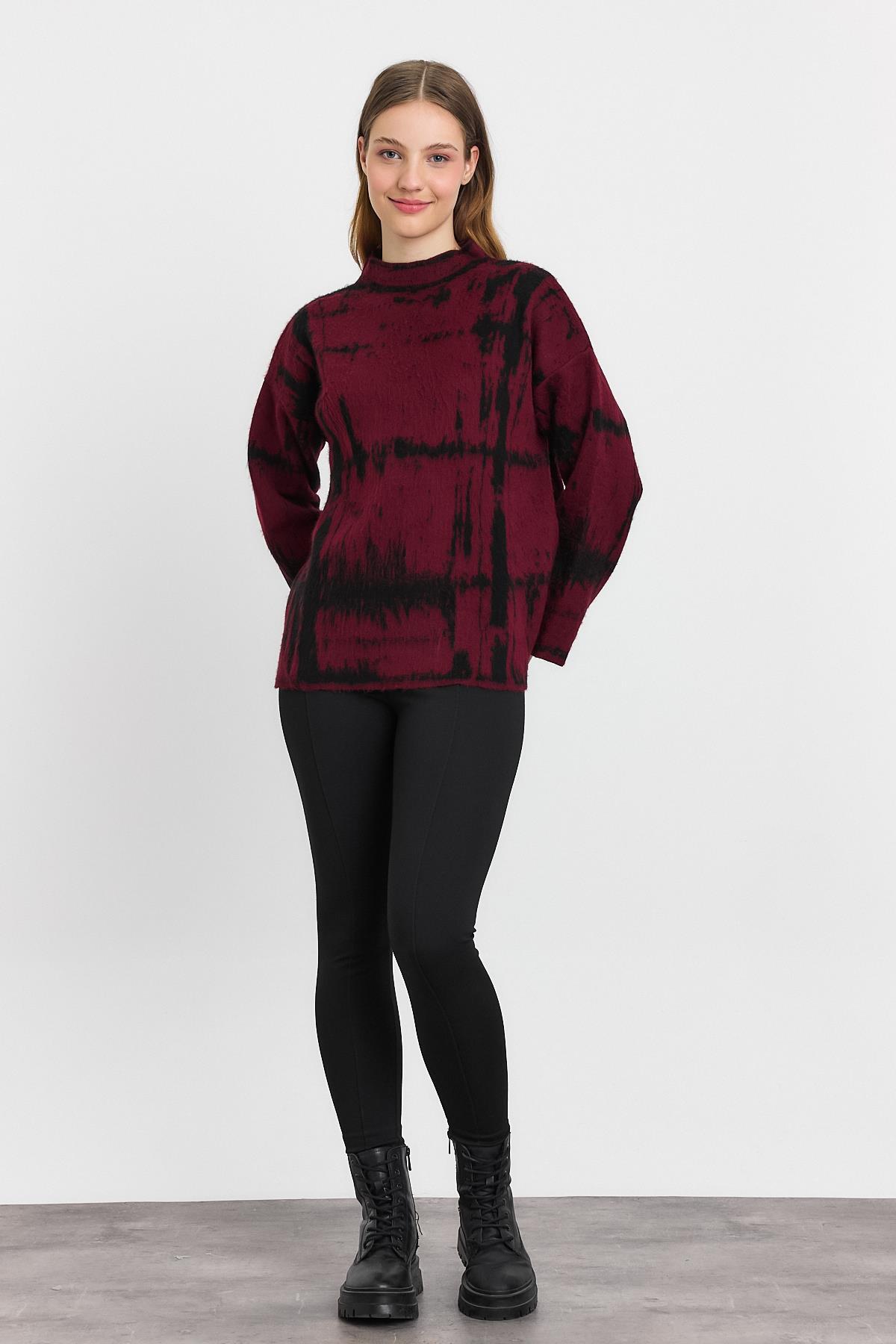 Bordo-Siyah Yarım Boğaz Şardonlu Kazak 24378 - 6