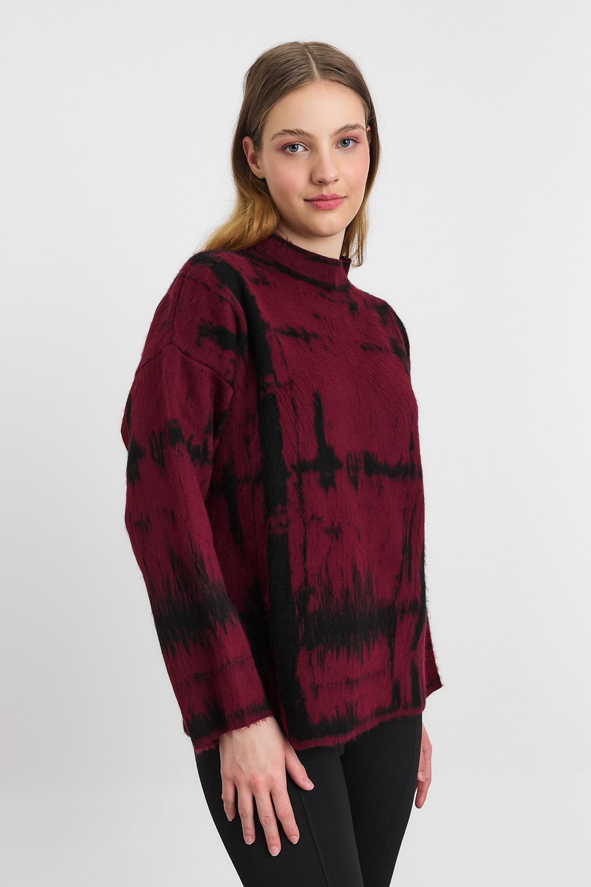 Bordo-Siyah Yarım Boğaz Şardonlu Kazak 24378 - 7