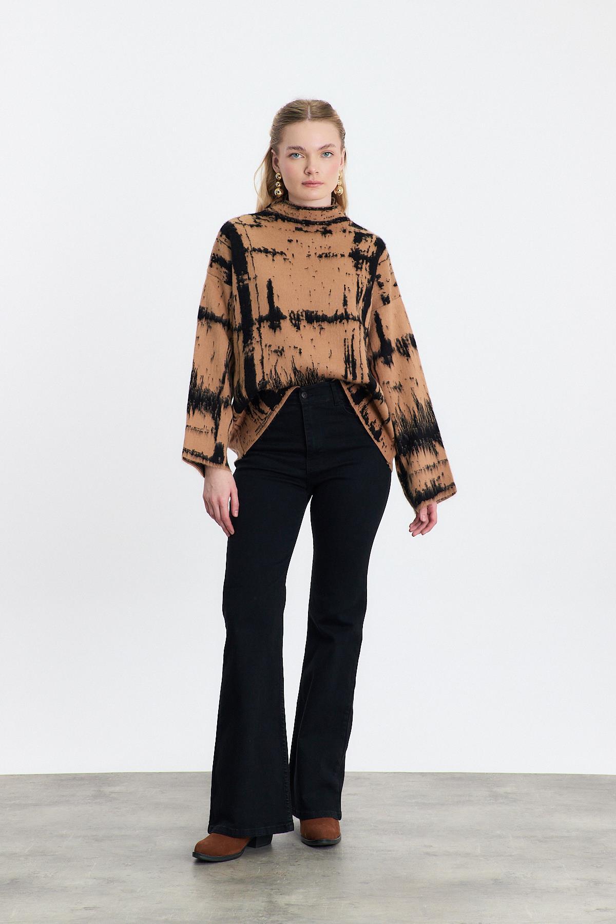 Camel-Siyah Yarım Boğaz Şardonlu Kazak 24378 - 1