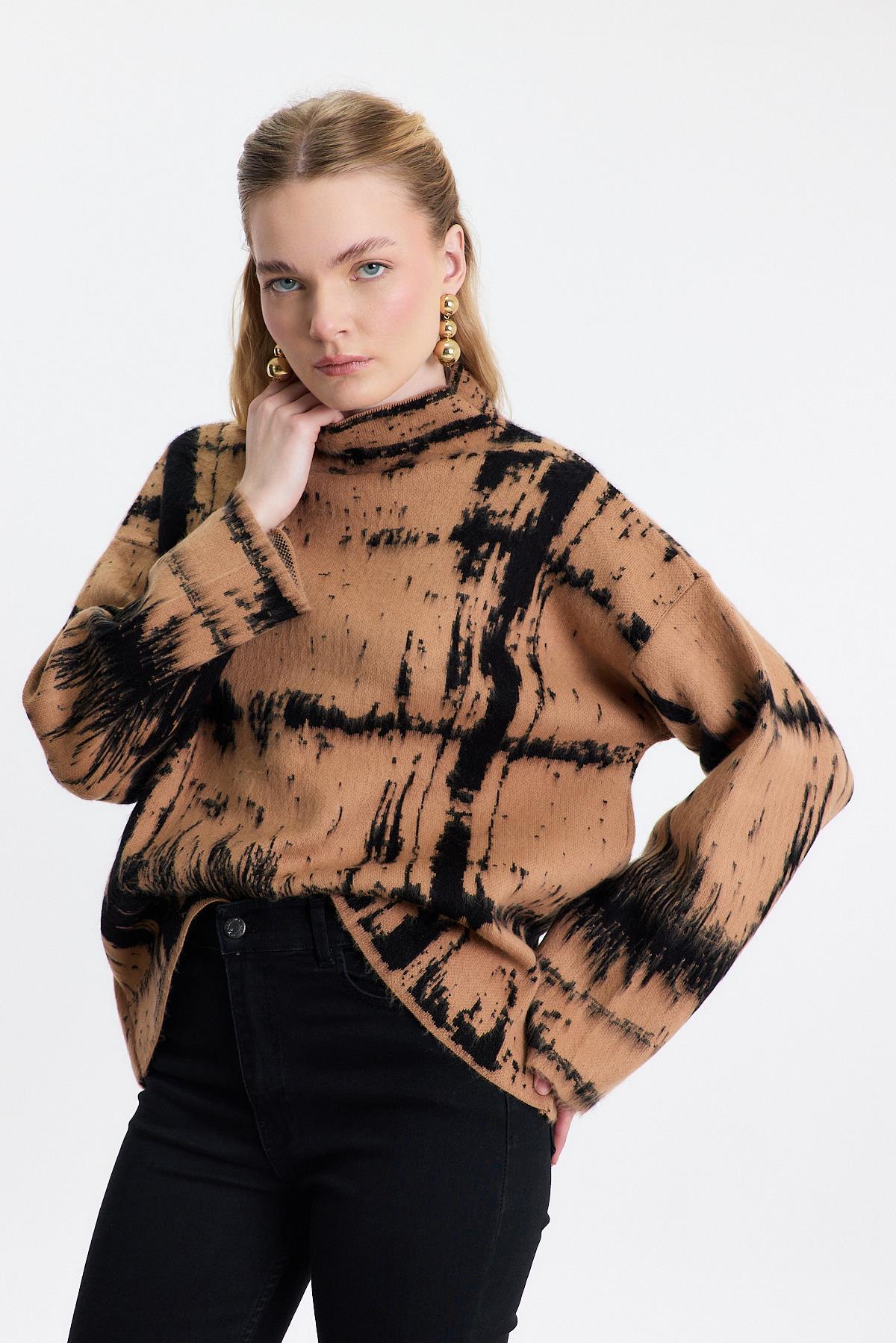 Camel-Siyah Yarım Boğaz Şardonlu Kazak 24378 - 3