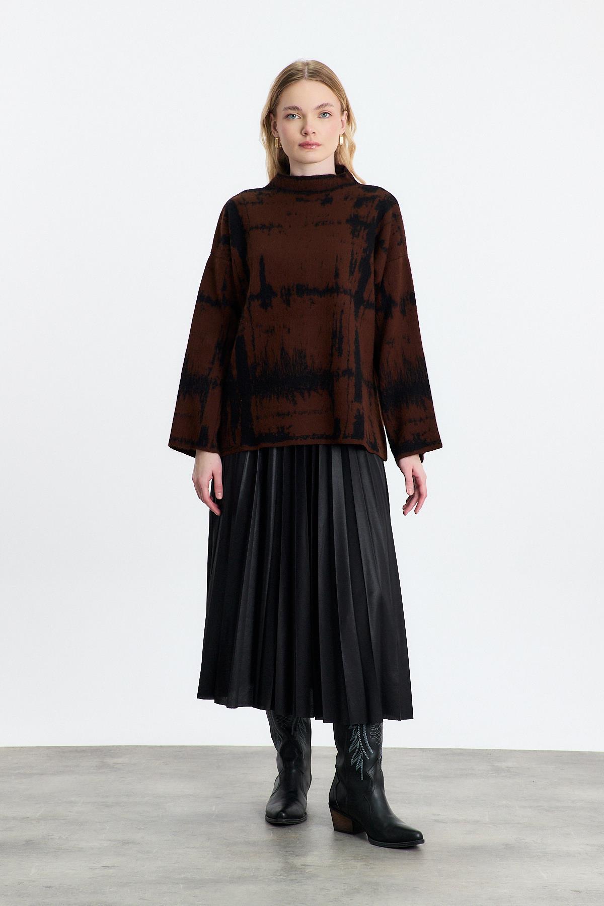 24378 Yarım Boğaz Şardonlu Kazak Kahve-Siyah - RAYS