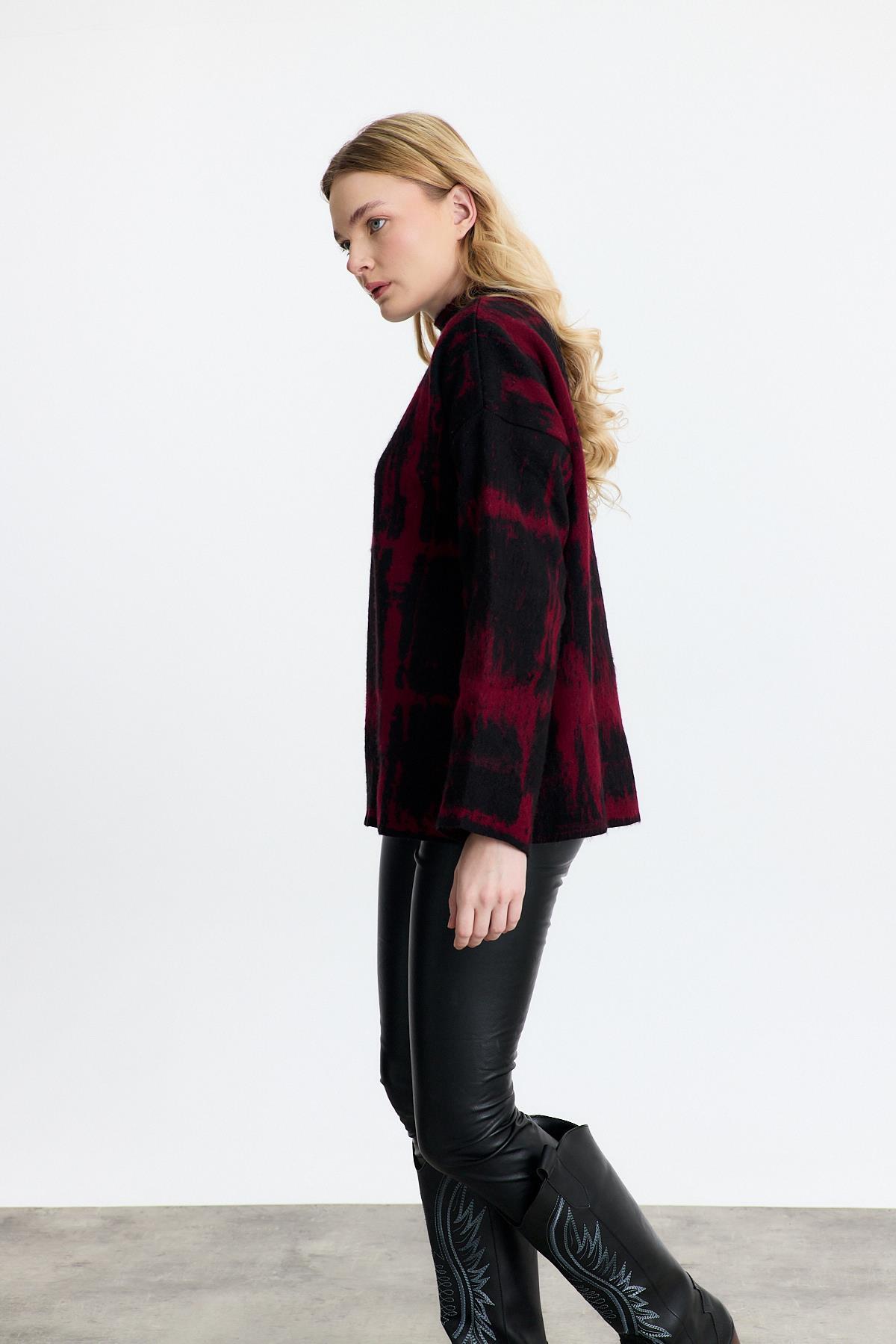 24378 Yarım Boğaz Şardonlu Kazak Siyah-Bordo - 7