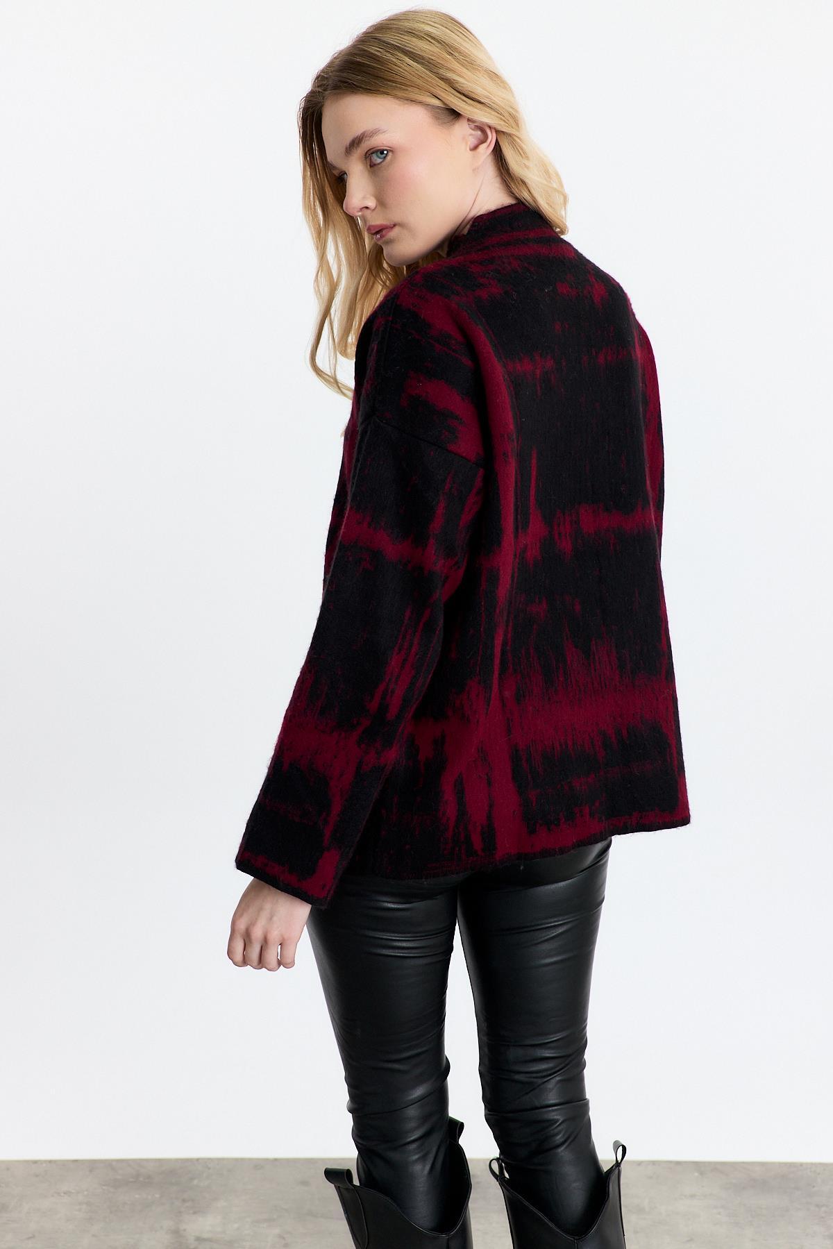 Siyah-Bordo Yarım Boğaz Şardonlu Kazak 24378 - 6