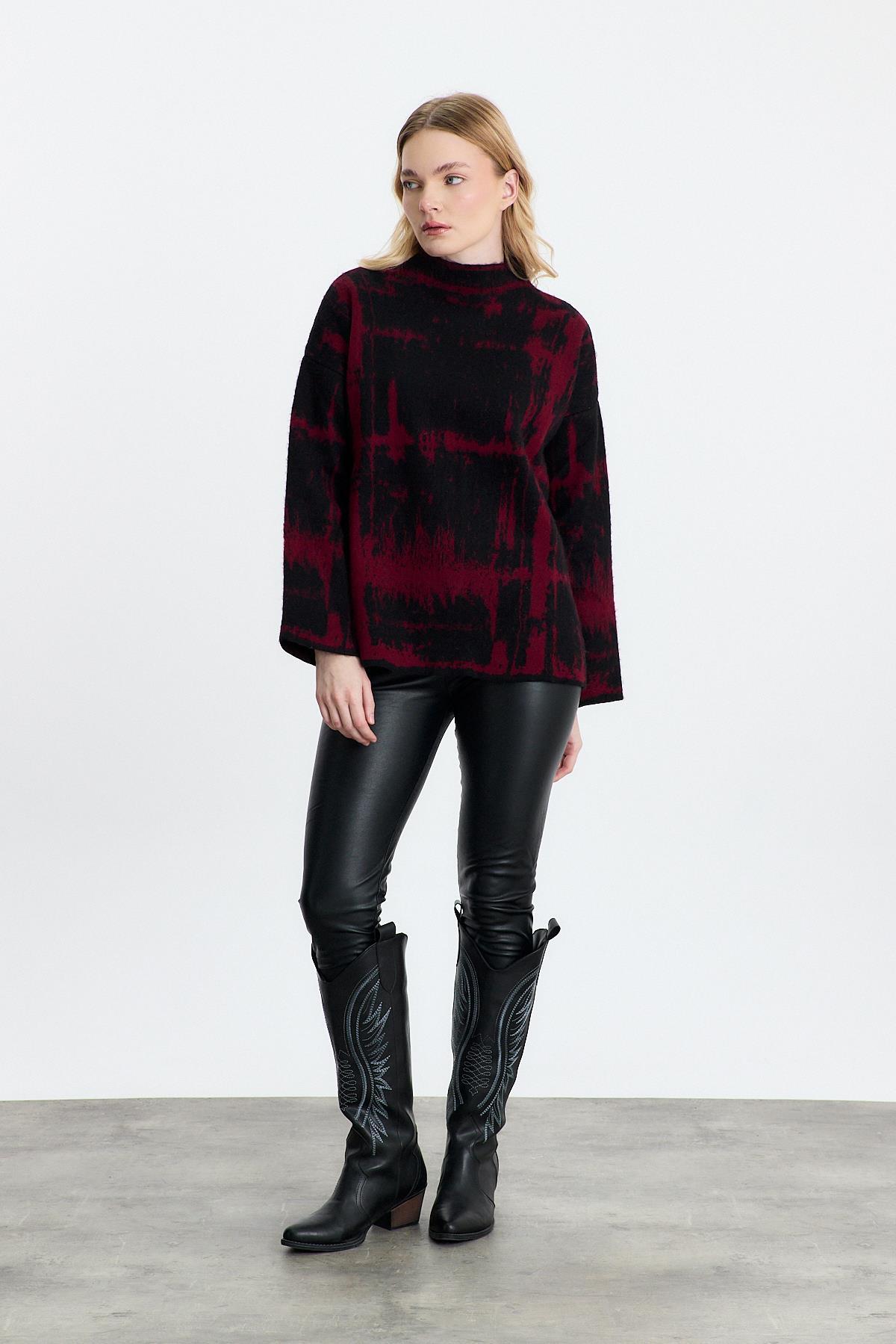 Siyah-Bordo Yarım Boğaz Şardonlu Kazak 24378 - 8