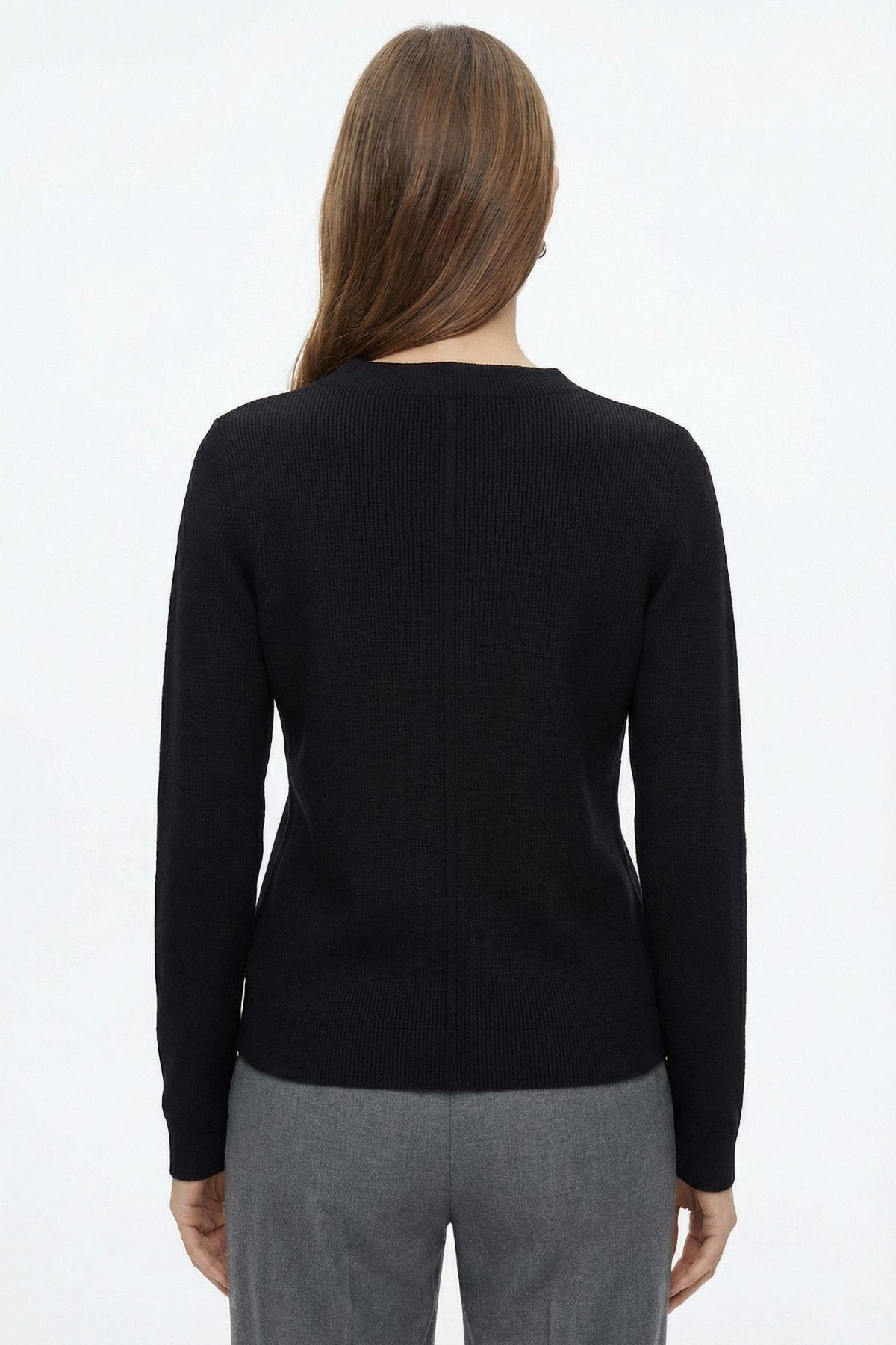 24380 Çıma Detay Dik Yaka Kazak Siyah - 4