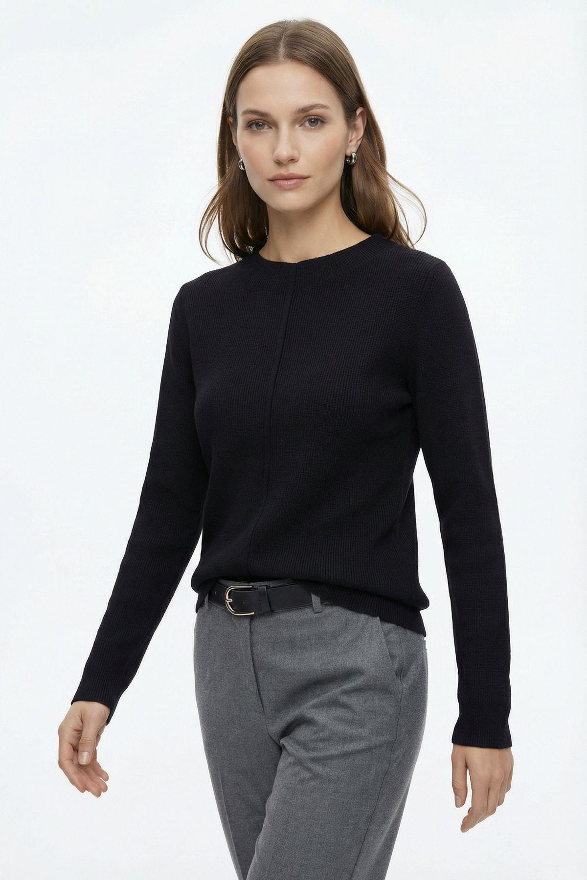 Siyah Çıma Detay Dik Yaka Kazak 24380 - 3