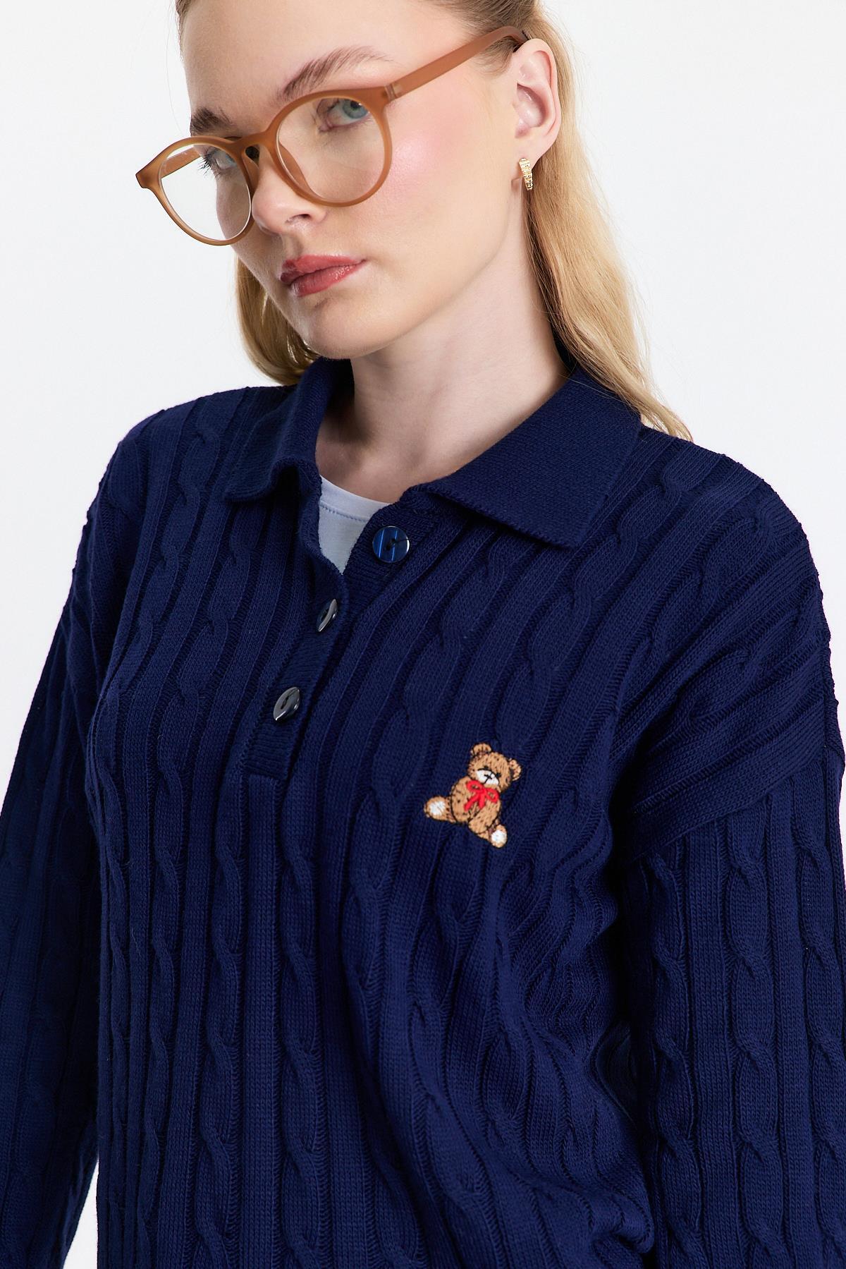 Laci Ayıcık Nakışlı Örgülü Kazak 24387 - 4