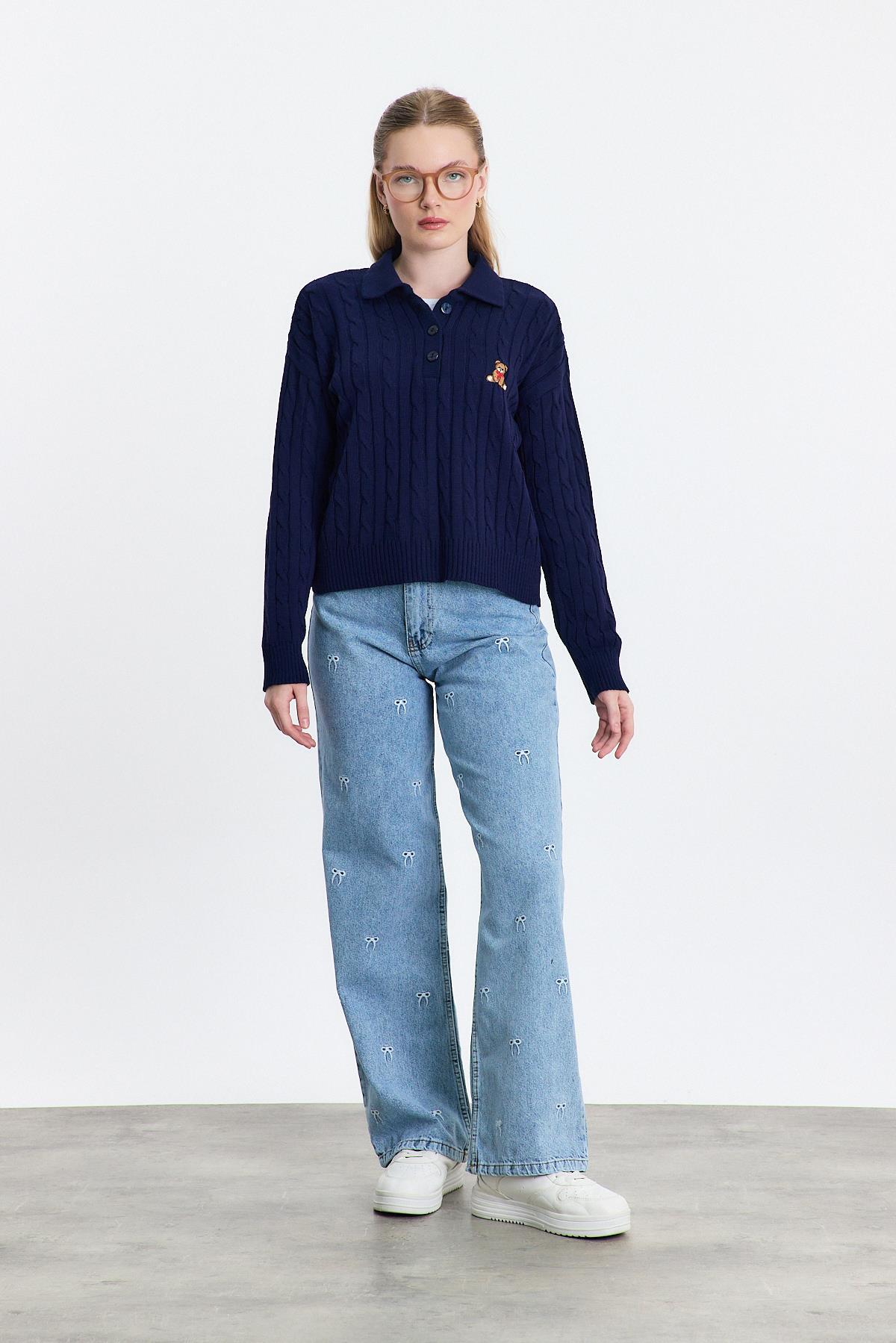 Laci Ayıcık Nakışlı Örgülü Kazak 24387 - 6