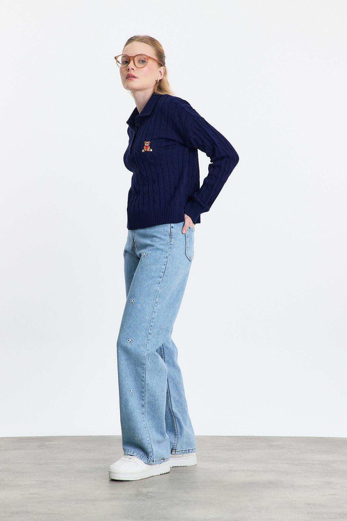 Laci Ayıcık Nakışlı Örgülü Kazak 24387 - 7