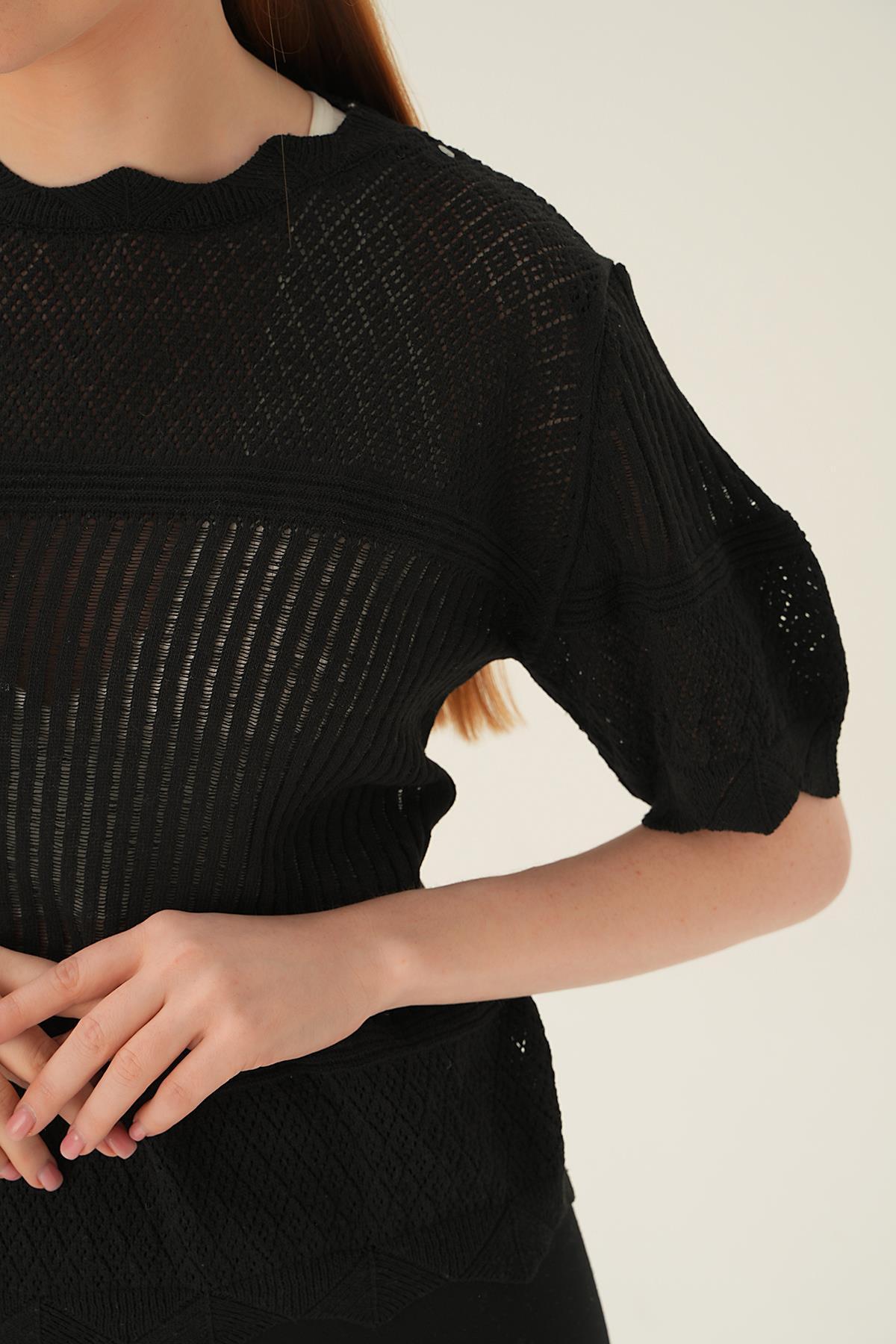 2440 Kısa Kol Bluz Siyah - 6