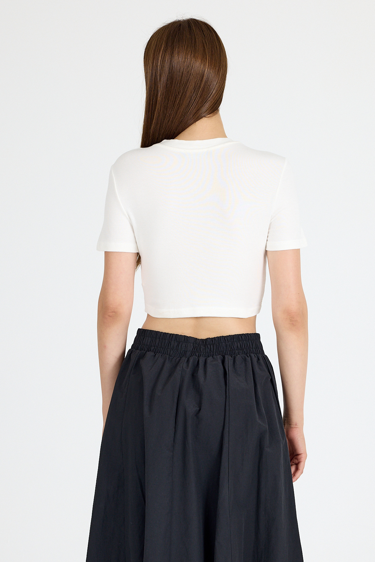 Beyaz Taş İşlemeli Kalp Detaylı Viskoz/Yumuşak Kumaş Crop Tişört 2444 - 5