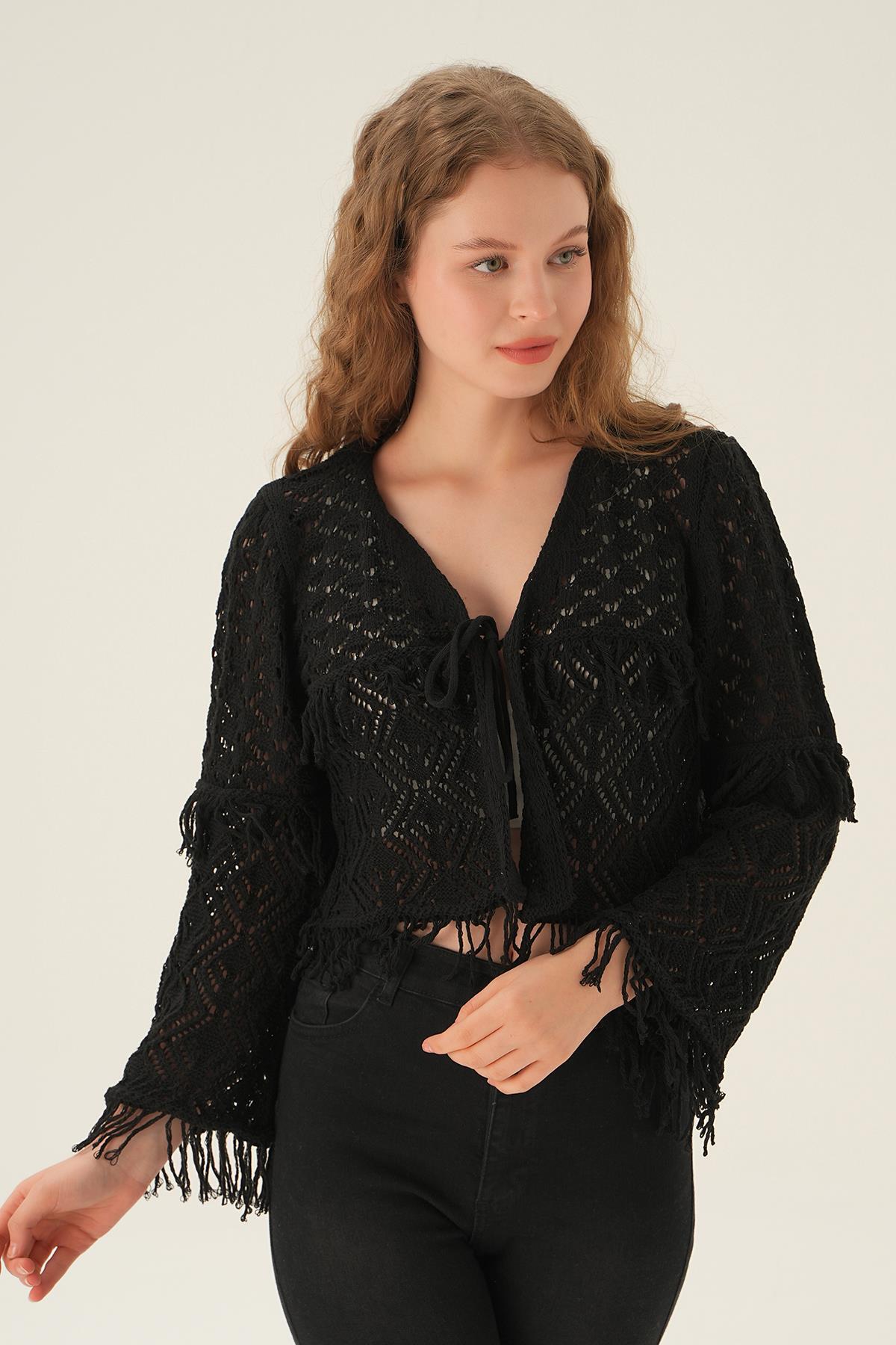 Siyah Püskül Detay Hırka 2444 - 1