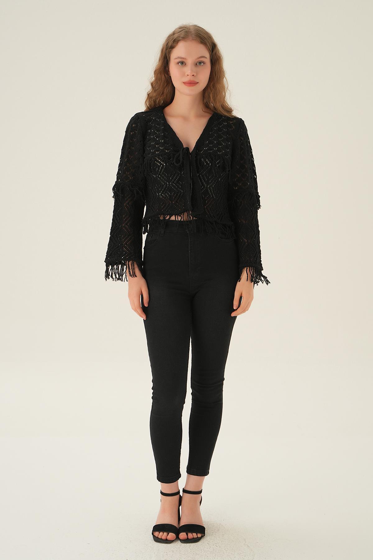 Siyah Püskül Detay Hırka 2444 - 6