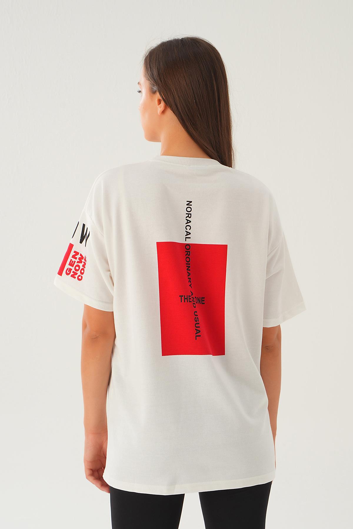 Beyaz Arka Ön Yazı Baskılı Tişört 2447 - 6