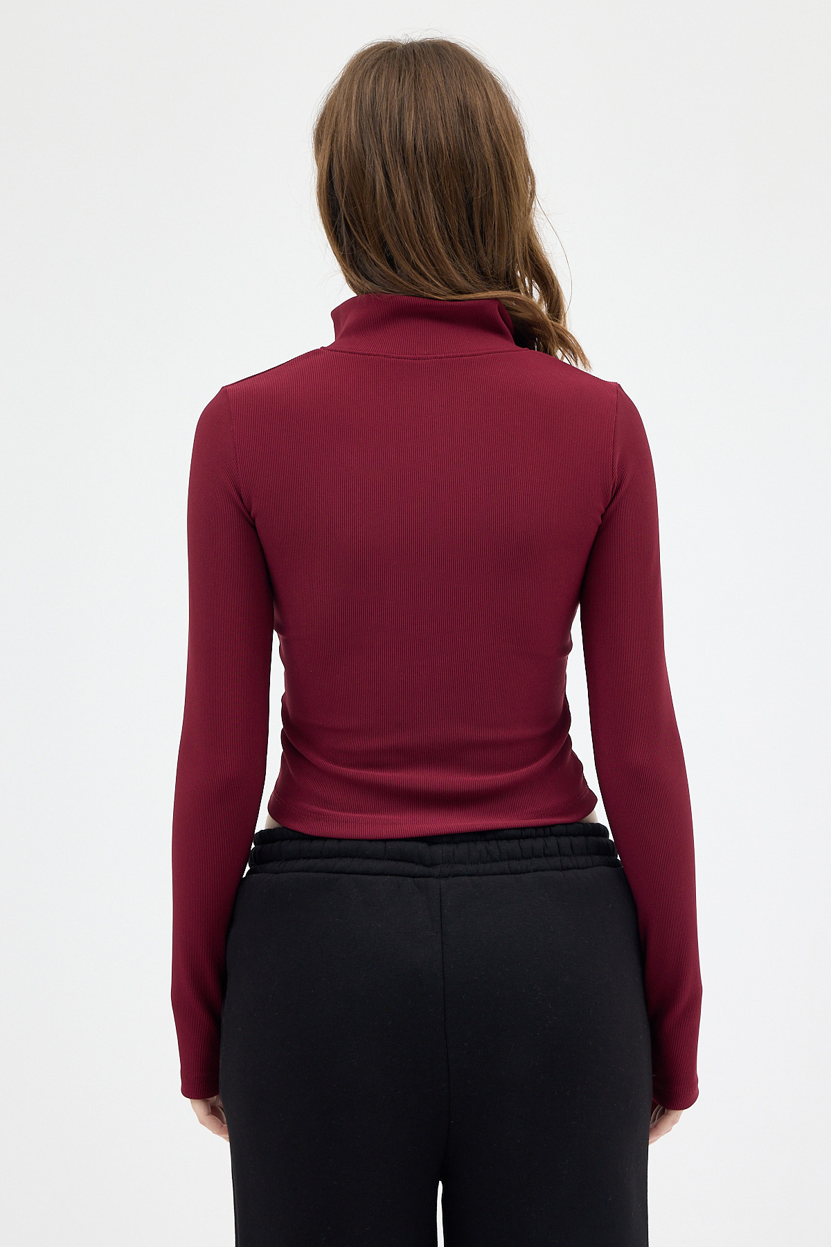 Bordo Yarım Balıkçı Yaka Fermuarlı Body 2447 - 5