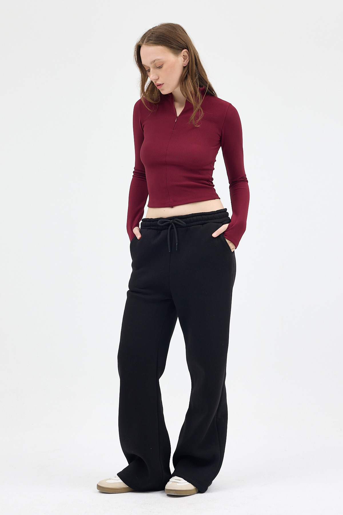 Bordo Yarım Balıkçı Yaka Fermuarlı Body 2447 - 3