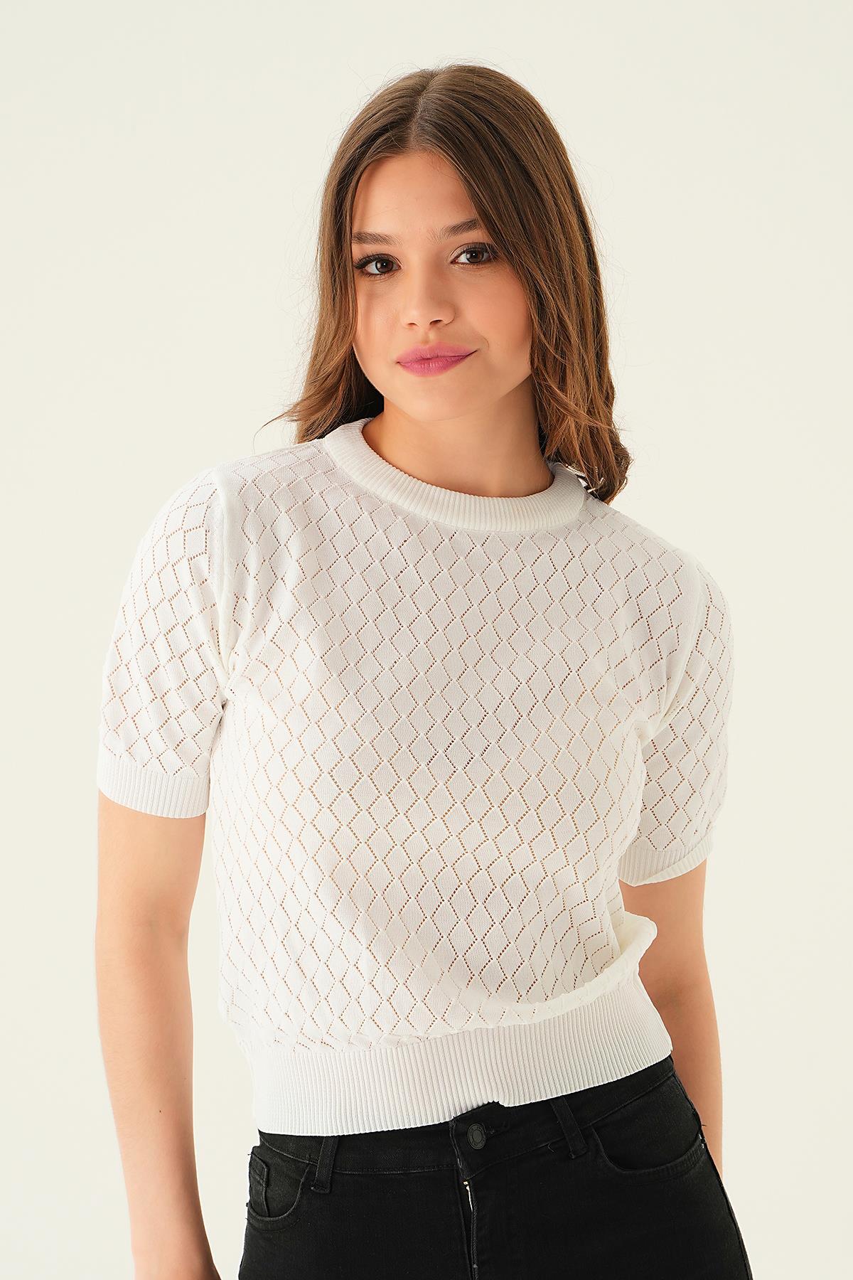 Ekru Bisiklet Yaka Bluz 2449 - 4