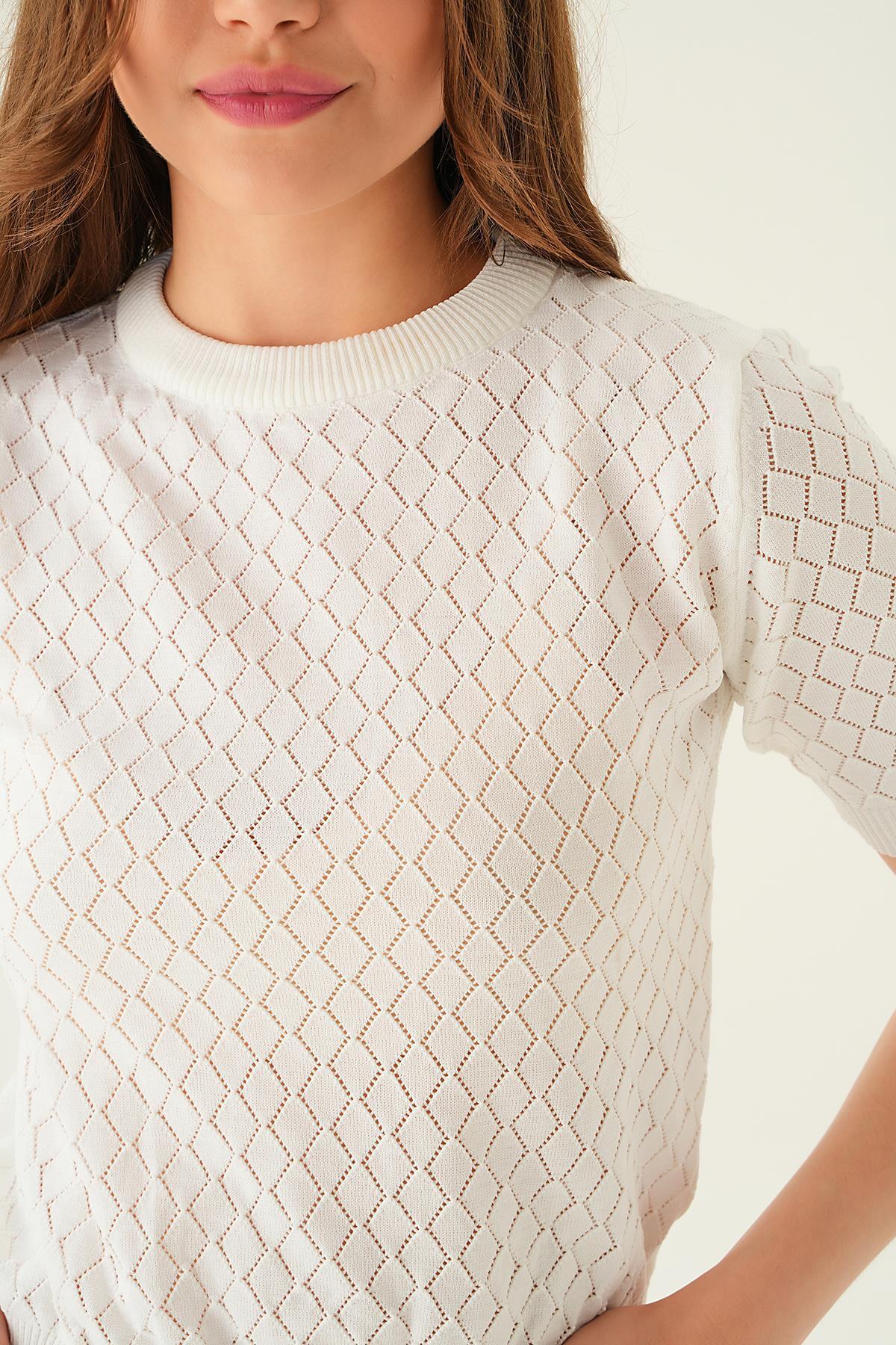 Ekru Bisiklet Yaka Bluz 2449 - 6