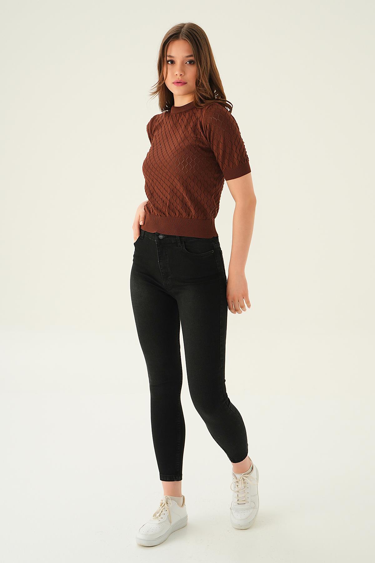 Kahve Bisiklet Yaka Bluz 2449 - 2